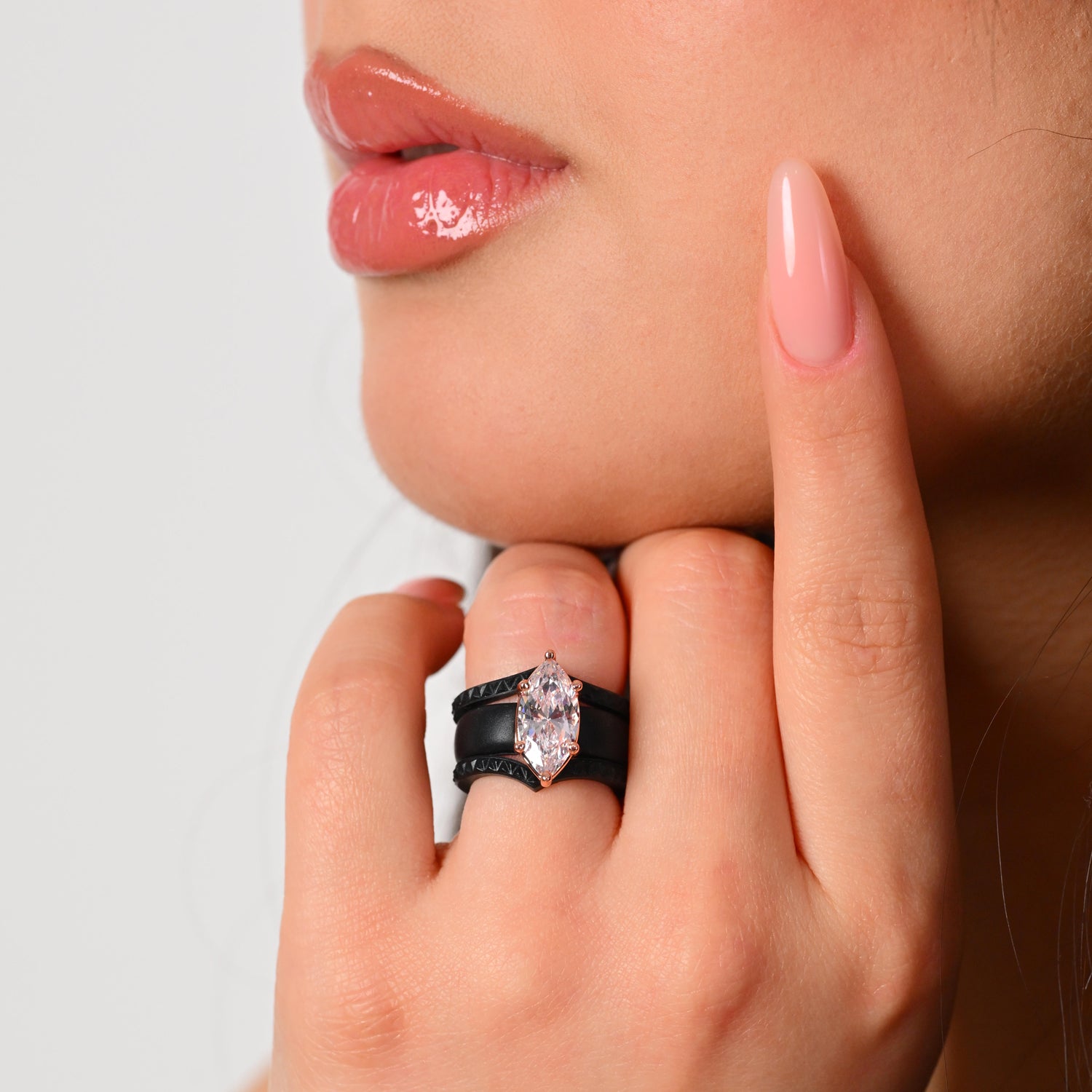 Silicone Ring Stackable Set – 14×7 mm Marquise Cut CZ | Patent-Pending Design - GlowStone Collection