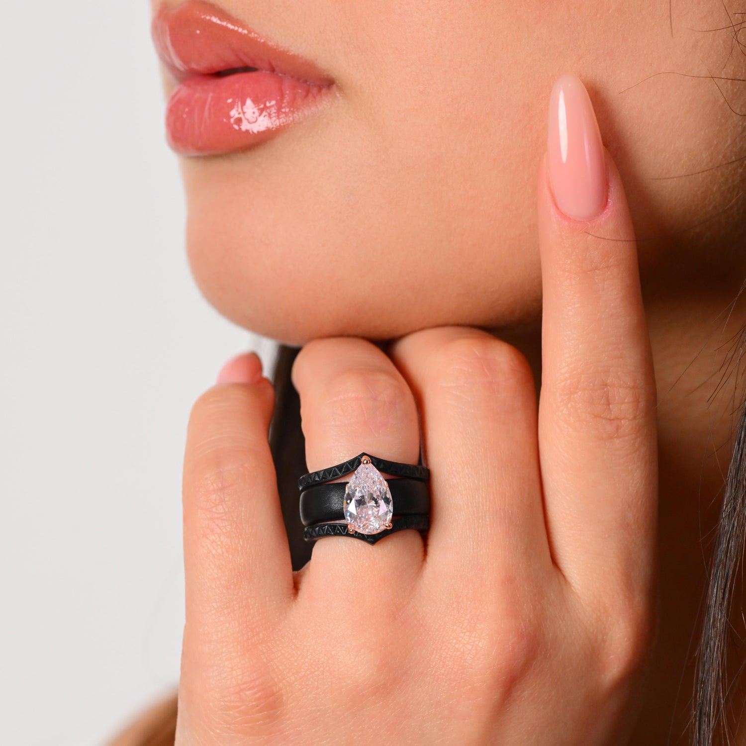 Women's Silicone Rings Stackable Set - 8×12 mm Pear Cut CZ Set| Patent-Pending Design - GlowStone Collection
