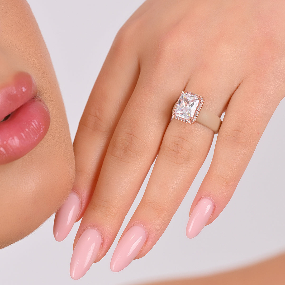 Rinfit Halo Silicone Ring for Women – 10×8 mm Emerald Cut CZ | Patented Design