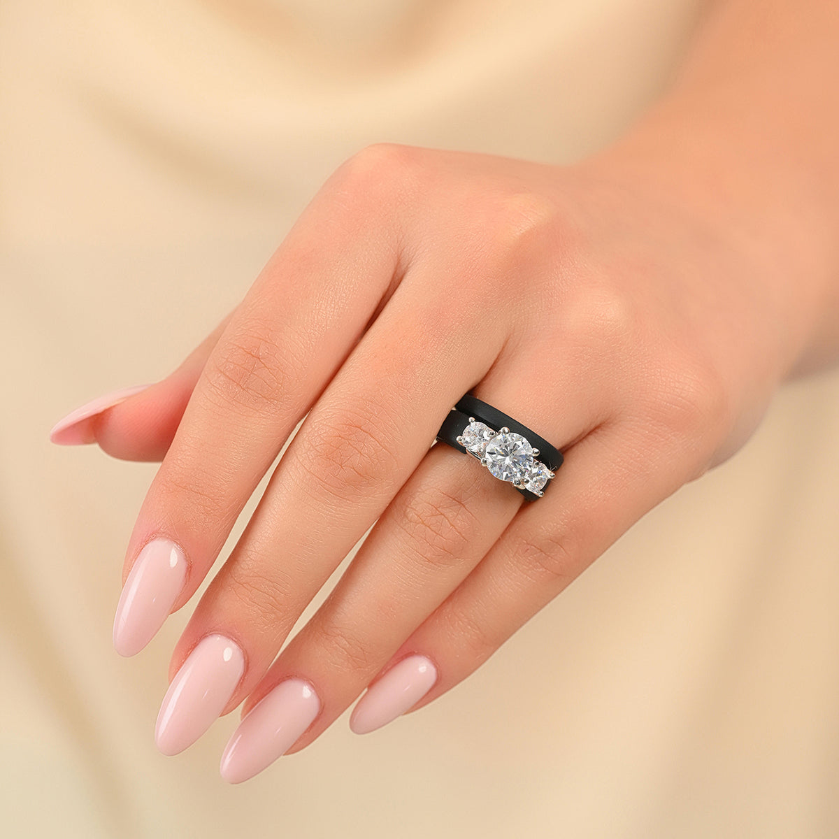 Rinfit Silicone Rings Set for Women, Stackable 2-Ring Set, Three Round CZ Stones + Thin Band - Patented Design