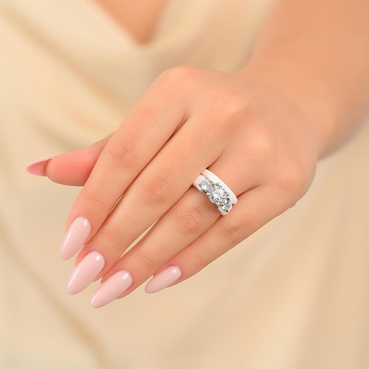 Rinfit Silicone Rings Set for Women, Stackable 2-Ring Set, Three Round CZ Stones + Thin Band - Patented Design