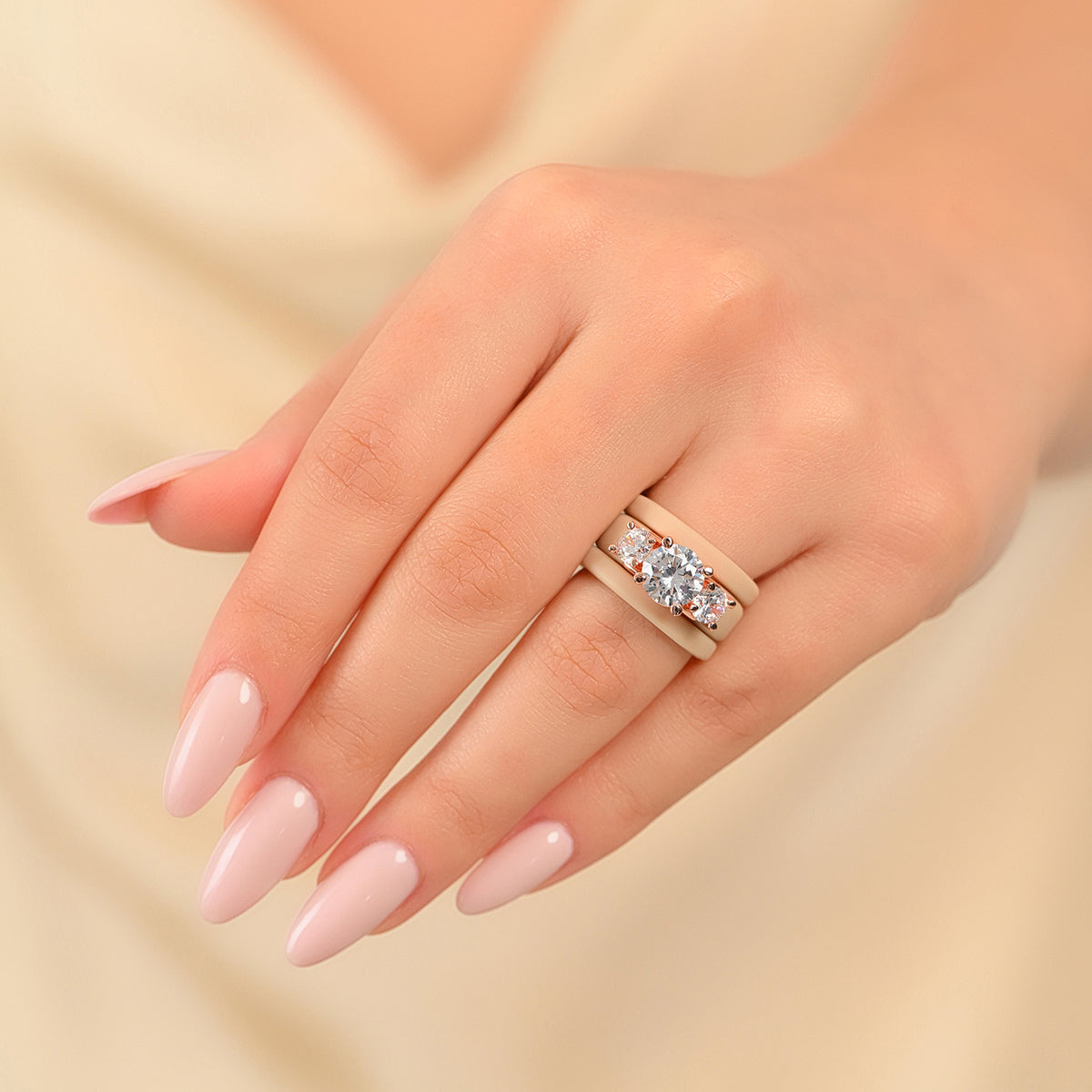 Rinfit Silicone Rings Set for Women, Stackable 3-Ring Set, Three Round CZ Stones + 2 Thin Bands - Patented Design