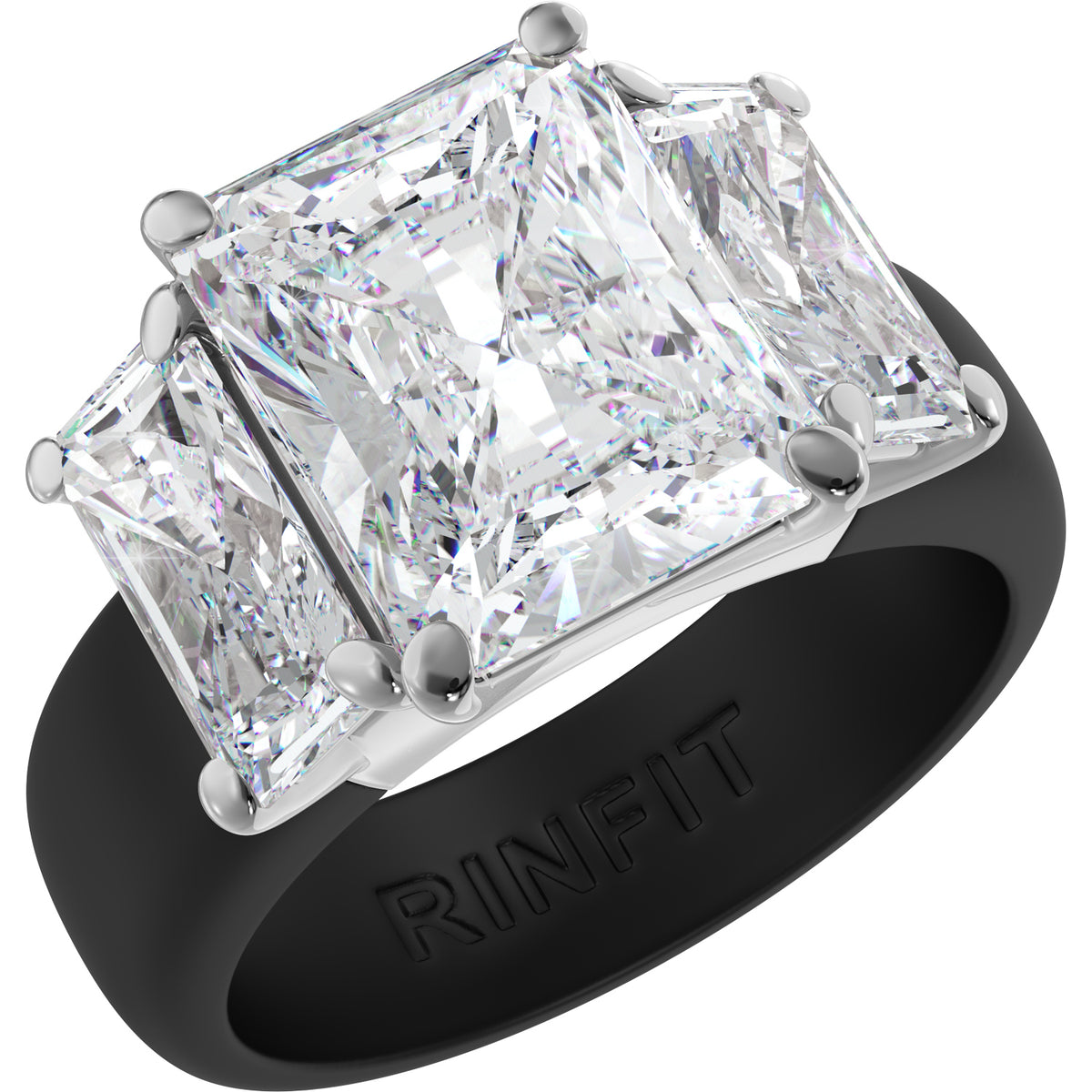 Rinfit Silicone Ring with Three Emerald CZ Stones - Patented