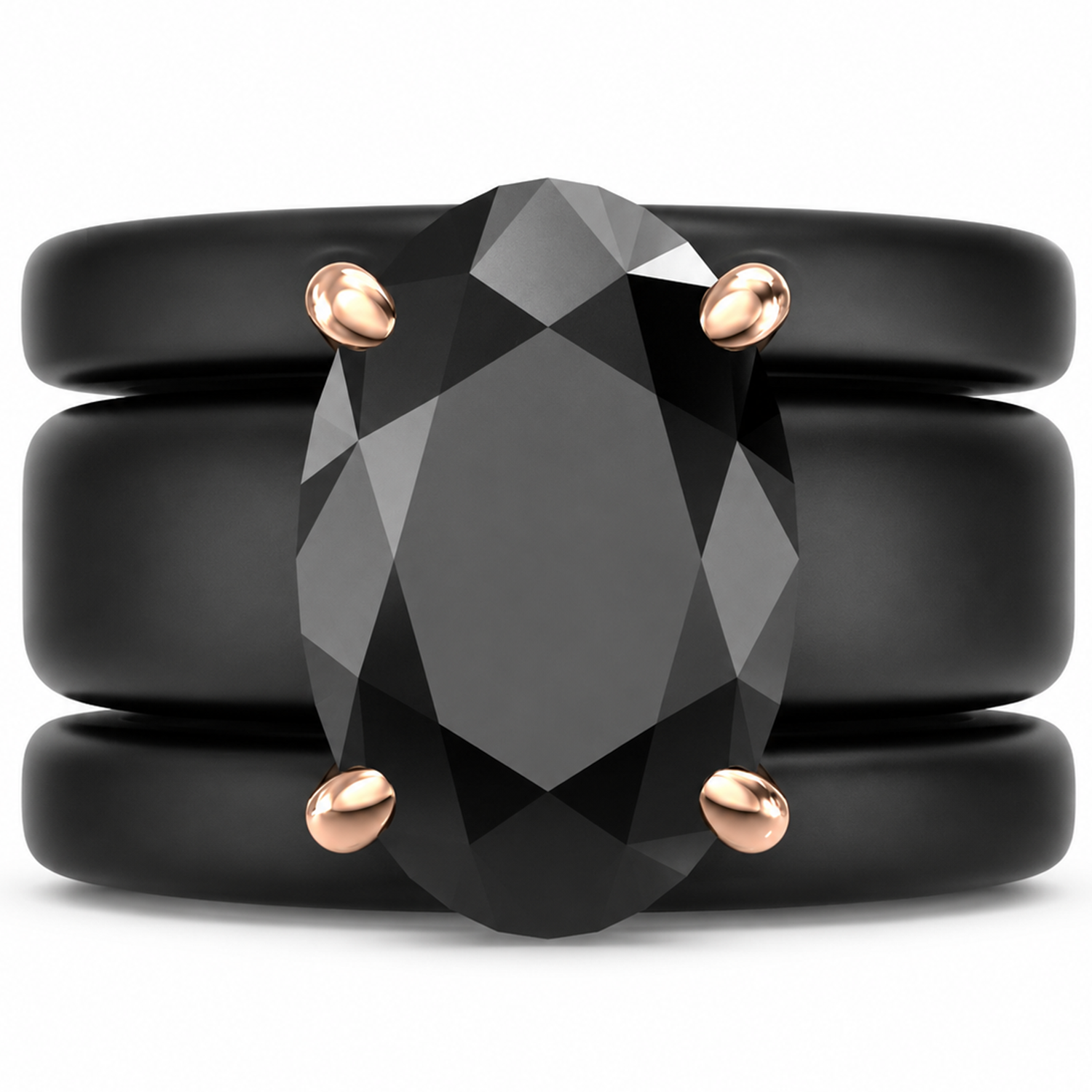 GlowStone Black Oval Cut CZ Ring Set for Women | Stackable 3-Ring Silicone Wedding Ring Set with 12×8 mm Oval CZ | Patented Design