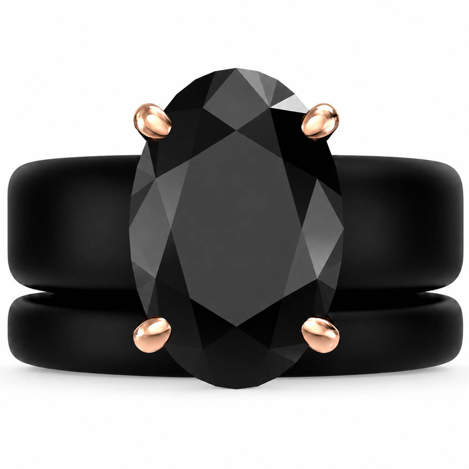 GlowStone Black Oval Cut CZ Ring Set for Women | Stackable 2-Ring Silicone Wedding Ring Set with 12×8 mm Oval CZ | Patented Design