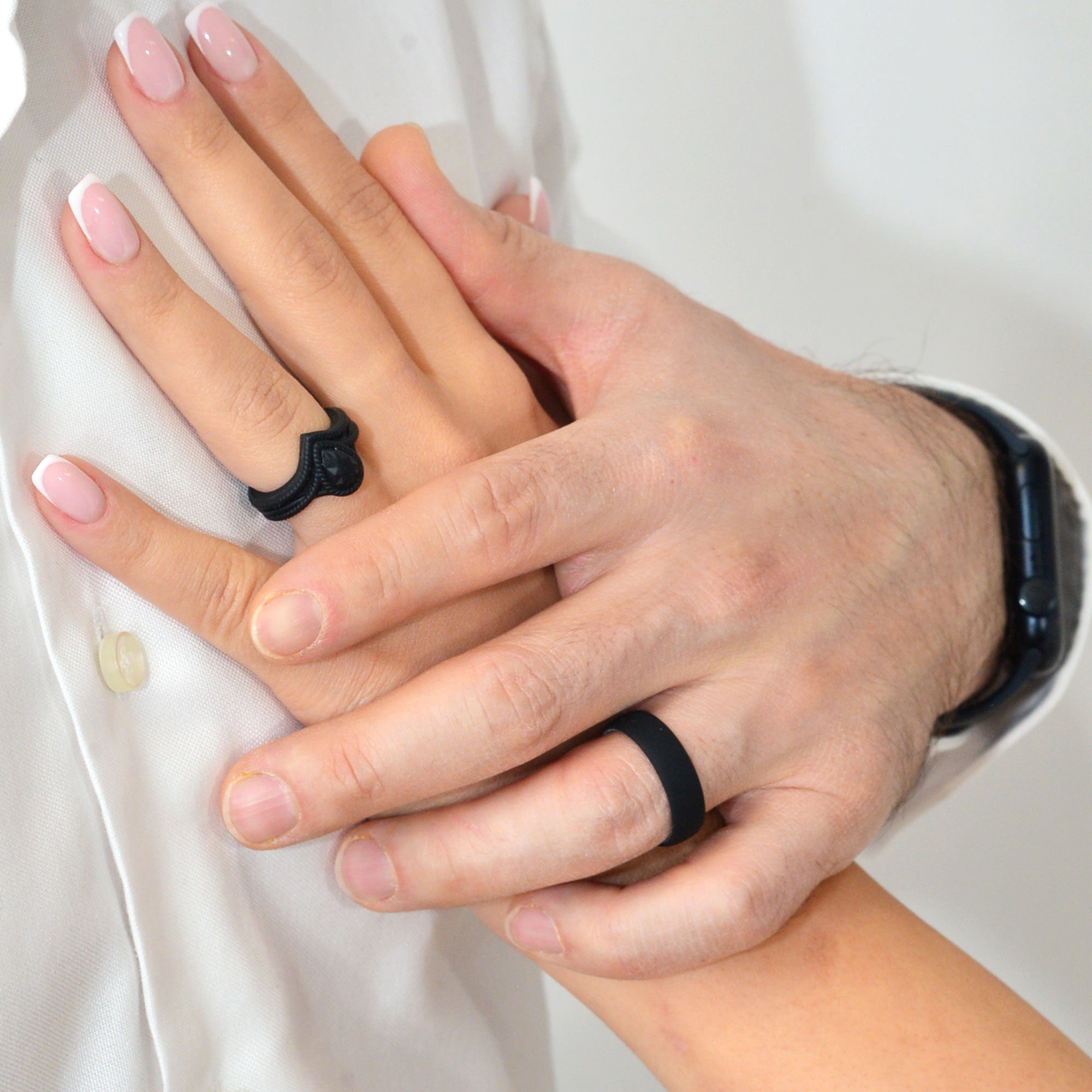 Silicone Wedding Ring Set for Couples - Diamond Pear & Two-Tone - Set #23