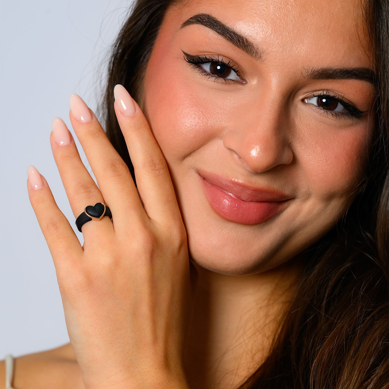 Stackable 3-Piece Ring Set - Women's Silicone & Metal Frame Heart Collection