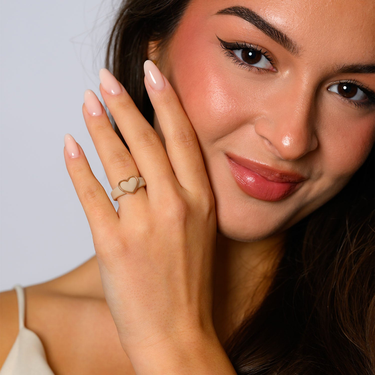 Stackable 3-Piece Ring Set - Women's Silicone & Metal Frame Heart Collection
