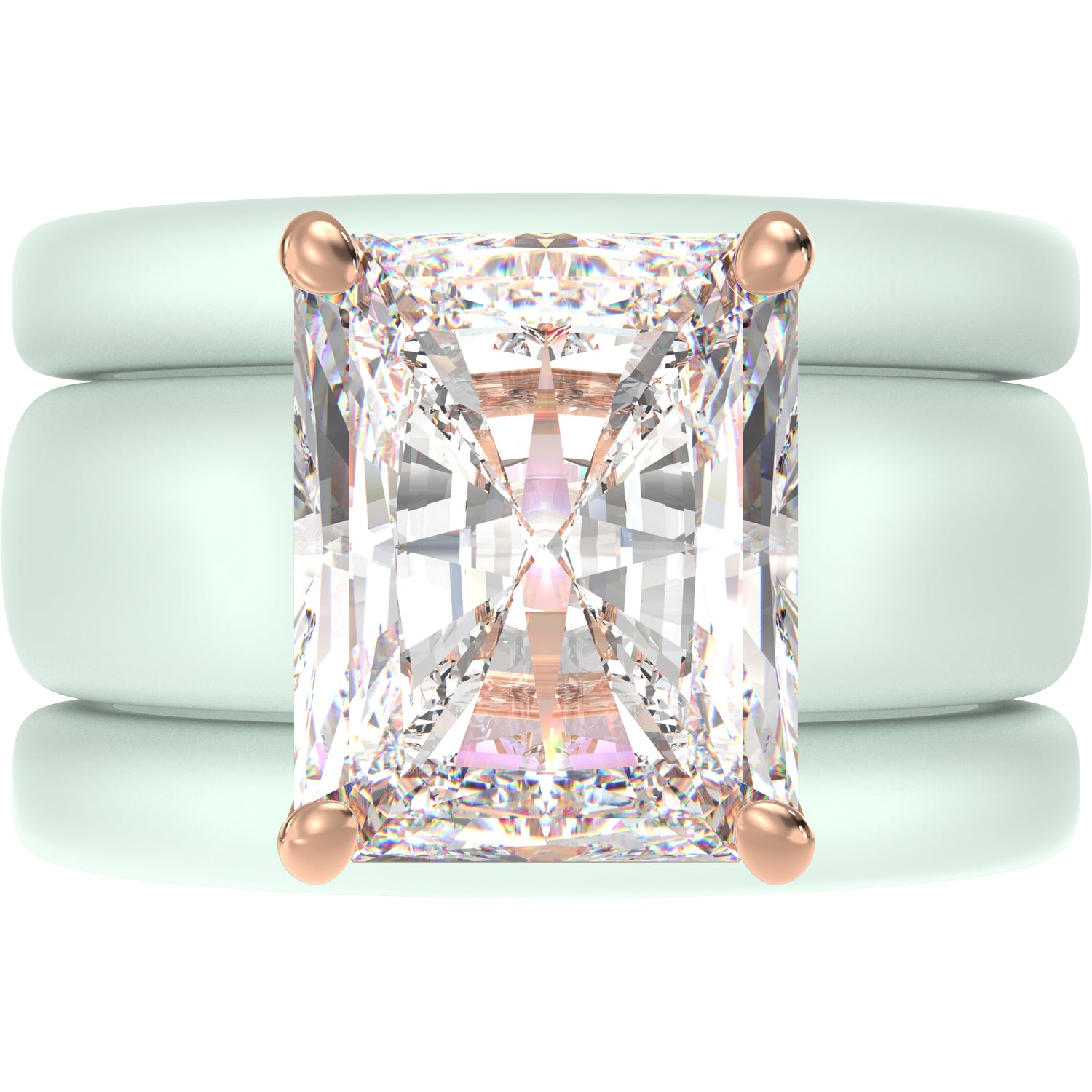 Emerald Cut CZ Silicone Ring Set for Women, 2 Thin Stackable Rings, 10x8 mm CZ Stone, Patented Design, GlowStone Collection