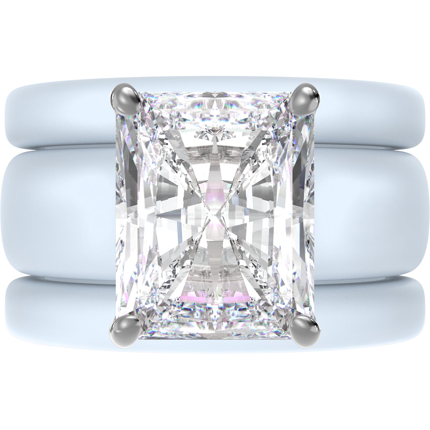 Emerald Cut CZ Silicone Ring Set for Women, 2 Thin Stackable Rings, 10x8 mm CZ Stone, Patented Design, GlowStone Collection