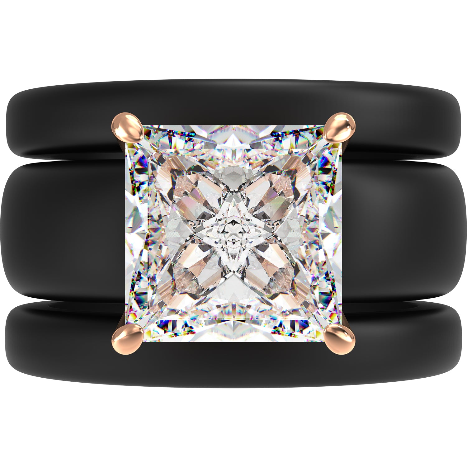 Princess Cut CZ Silicone Ring Set for Women, 2 Thin Stackable Rings – 8 ×8 mm Princess Cut CZ | Patented Design - GlowStone Collection