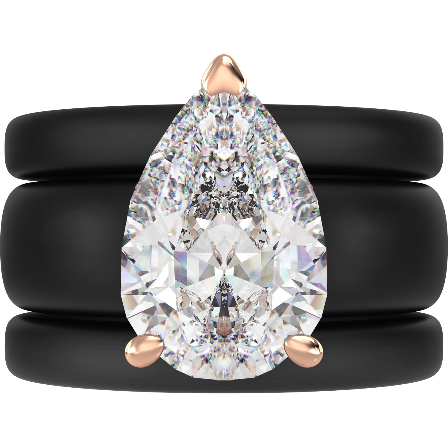 Pear Cut CZ Silicone Ring Set for Women, 2 Thin Stackable Rings, 8×12 mm Pear Cut CZ, Patent-Pending Design - GlowStone Collection
