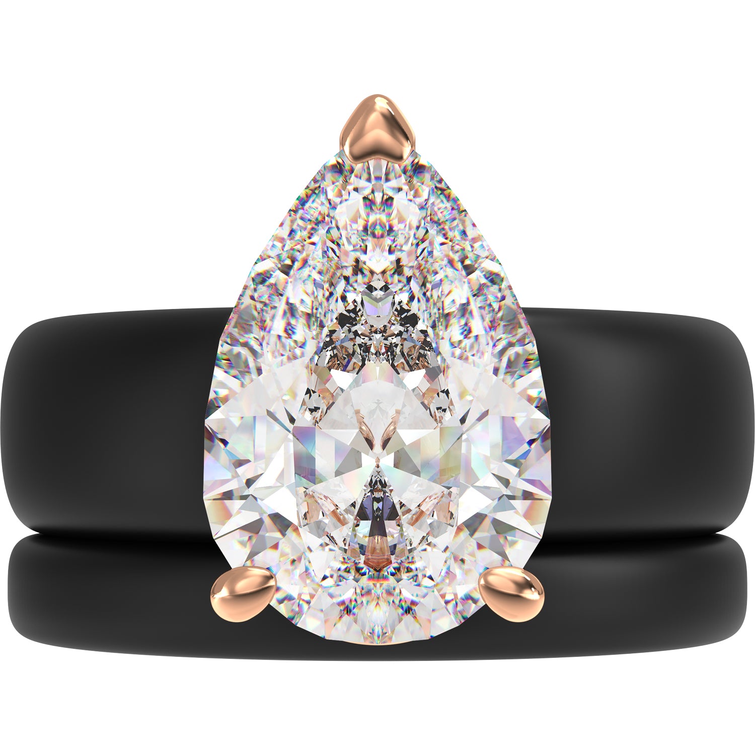 Pear Cut CZ Silicone Ring Set for Women, Stackable 2-Ring Set, 8×12 mm Pear Cut CZ, Patent-Pending Design - GlowStone Collection