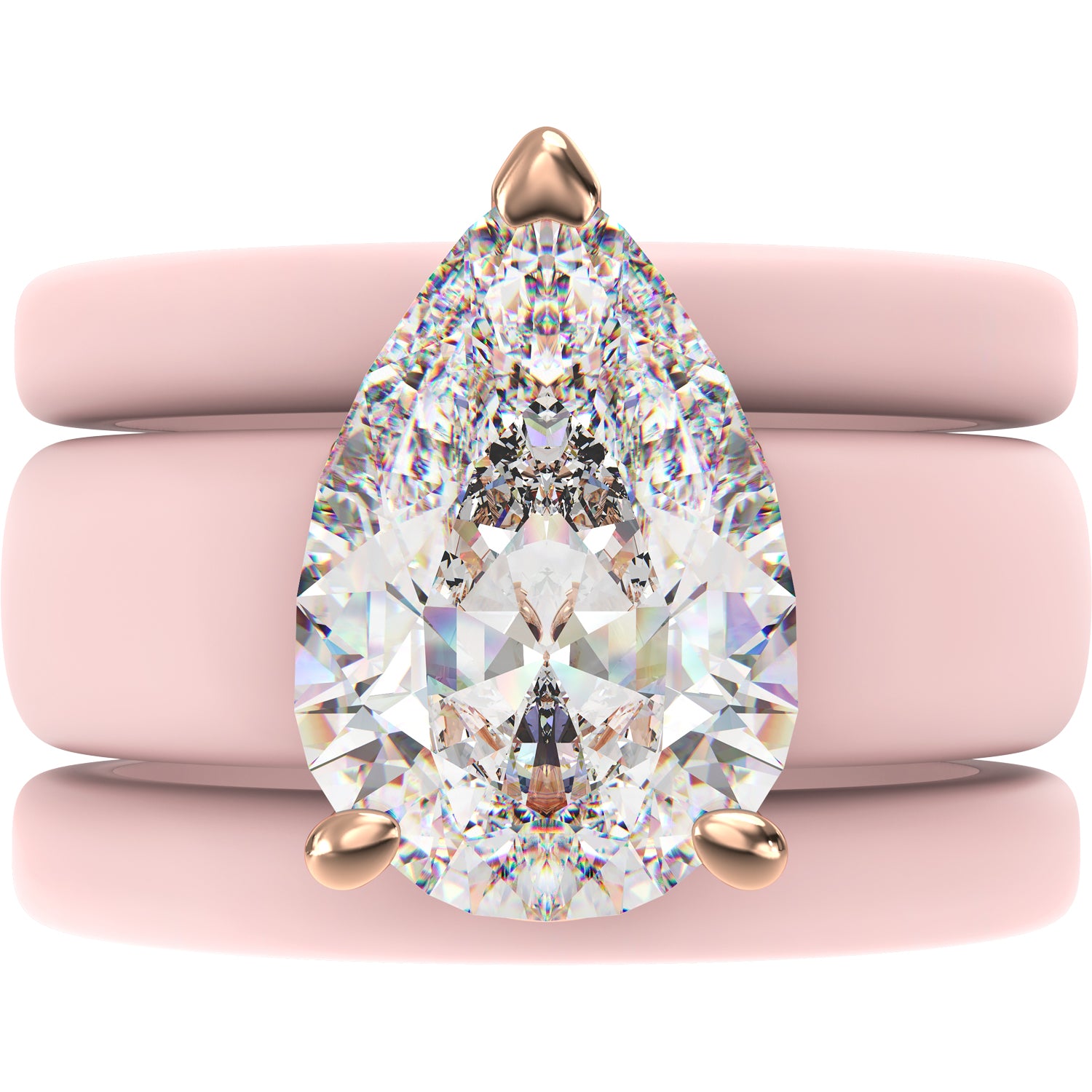 Pear Cut CZ Silicone Ring Set for Women, 2 Thin Stackable Rings, 8×12 mm Pear Cut CZ, Patent-Pending Design - GlowStone Collection