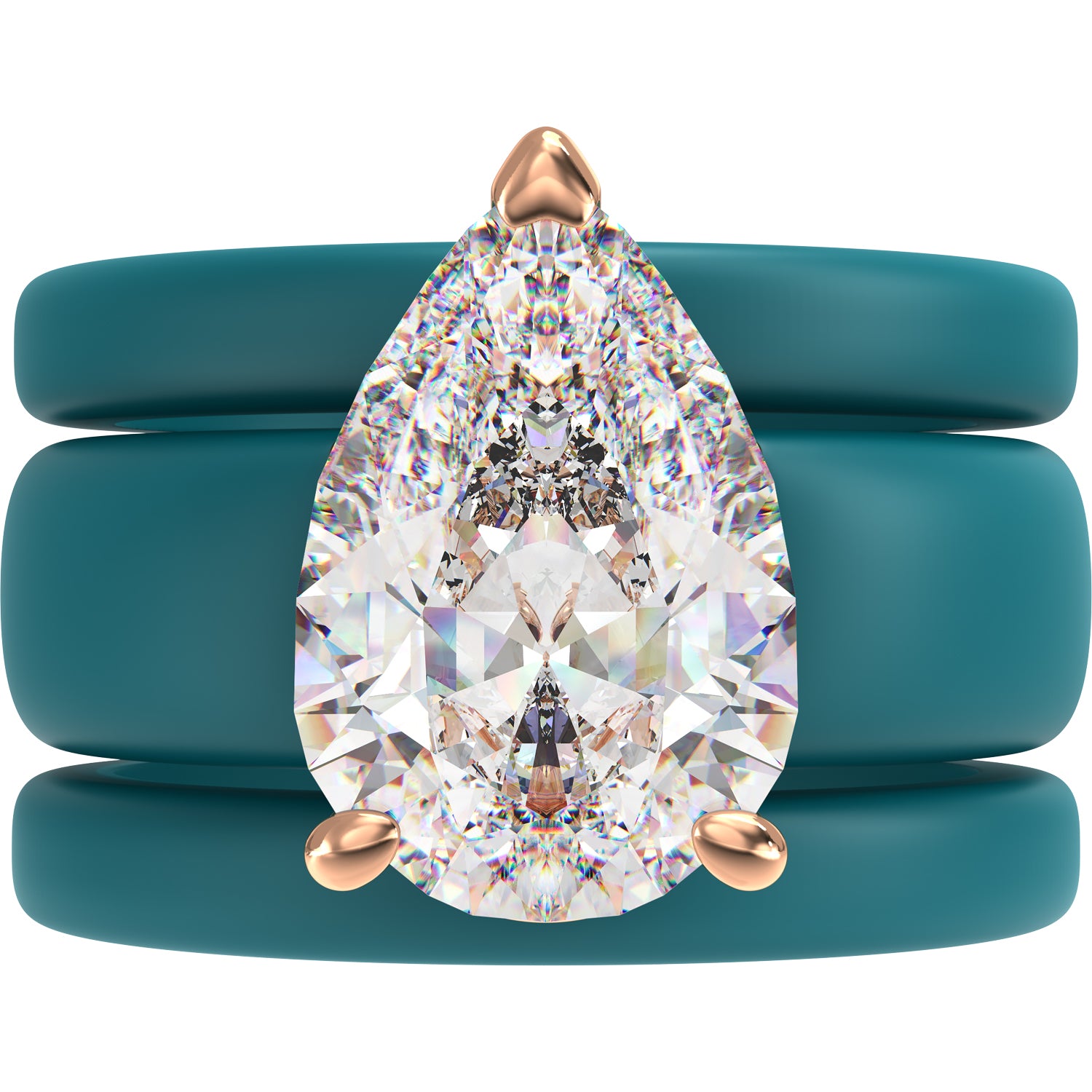 Pear Cut CZ Silicone Ring Set for Women, 2 Thin Stackable Rings, 8×12 mm Pear Cut CZ, Patent-Pending Design - GlowStone Collection