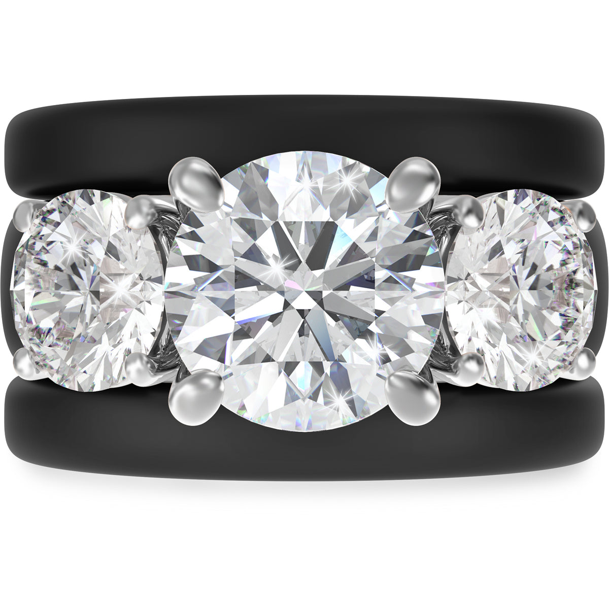 Rinfit Silicone Rings Set for Women, Stackable 3-Ring Set, Three Round CZ Stones + 2 Thin Bands - Patented Design