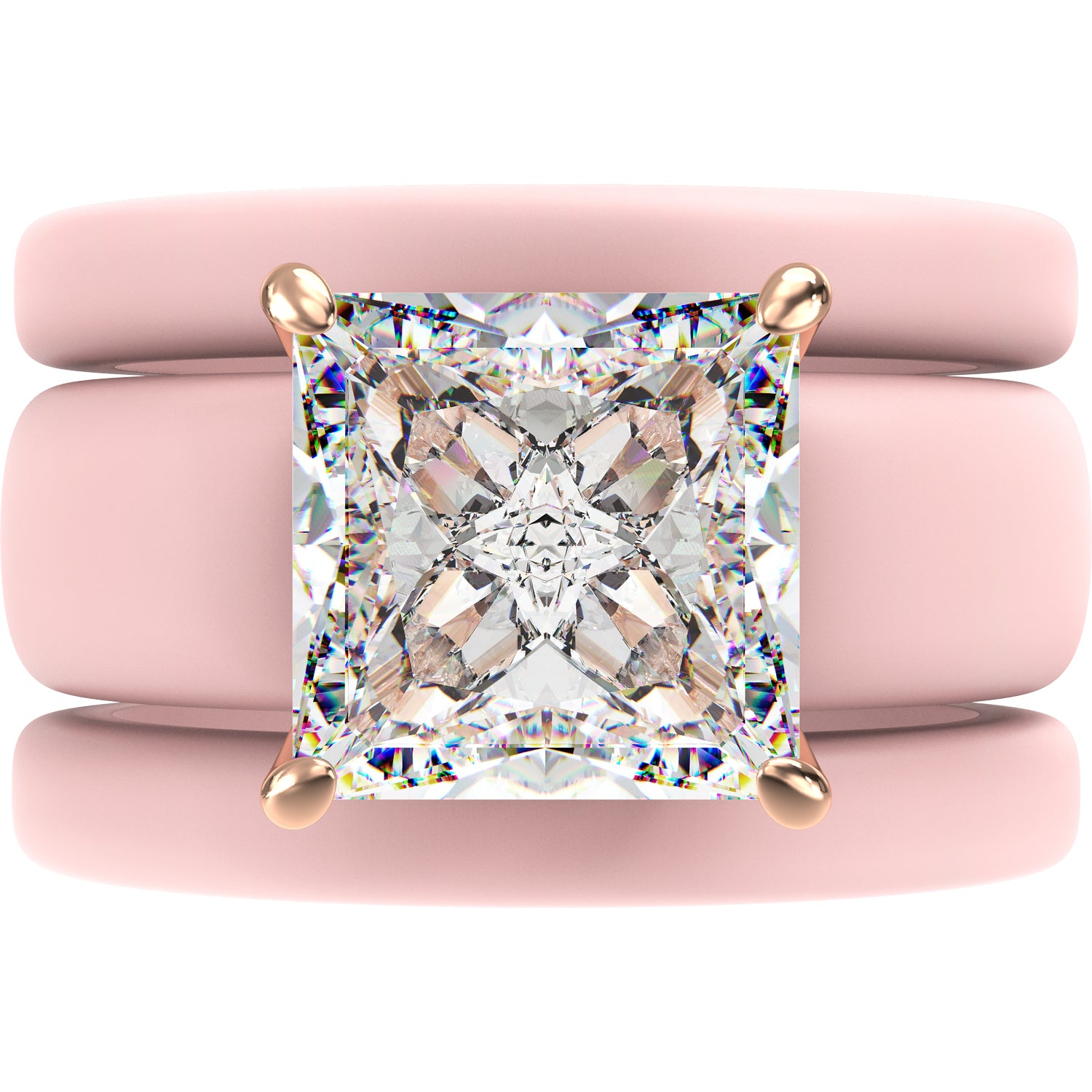 Princess Cut CZ Silicone Ring Set for Women, 2 Thin Stackable Rings – 8 ×8 mm Princess Cut CZ | Patented Design - GlowStone Collection