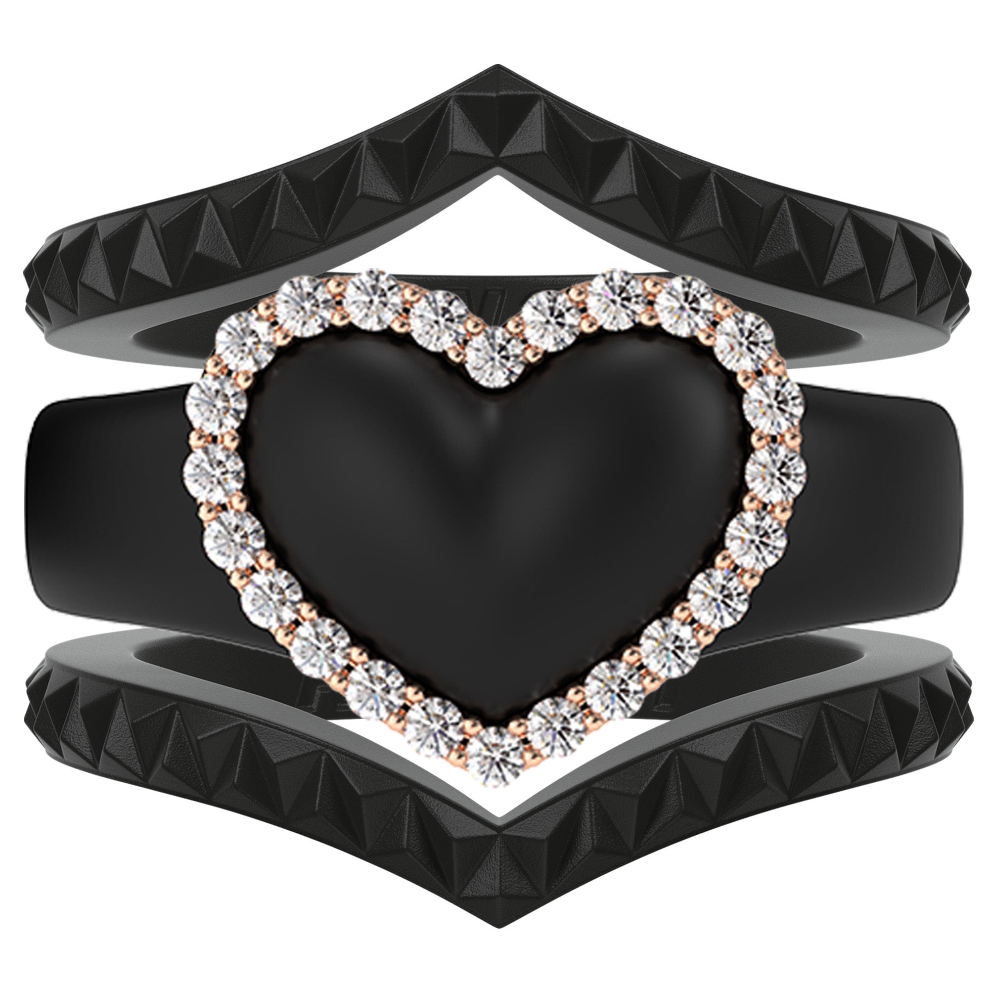 Stackable 3-Piece Ring Set - Women's Heart Metal Frame & CZ Stones Collection