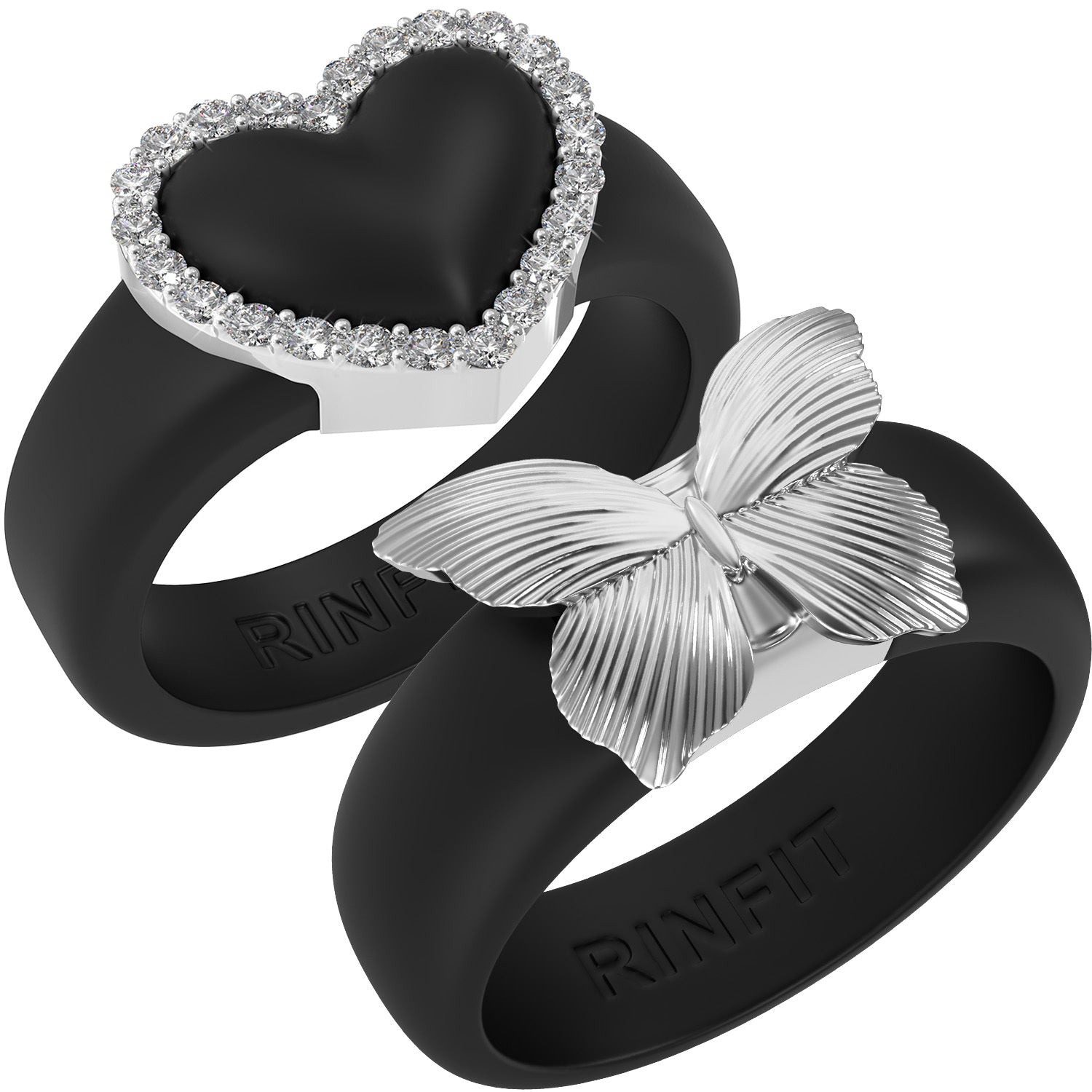 Rinfit Silicone Rings - Heart & Butterfly Collection - 2 Rings Set | Patent Pending Design