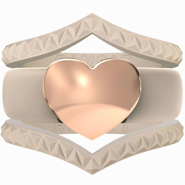 Stackable 3-Piece Ring Set - Silicone & Metal Heart