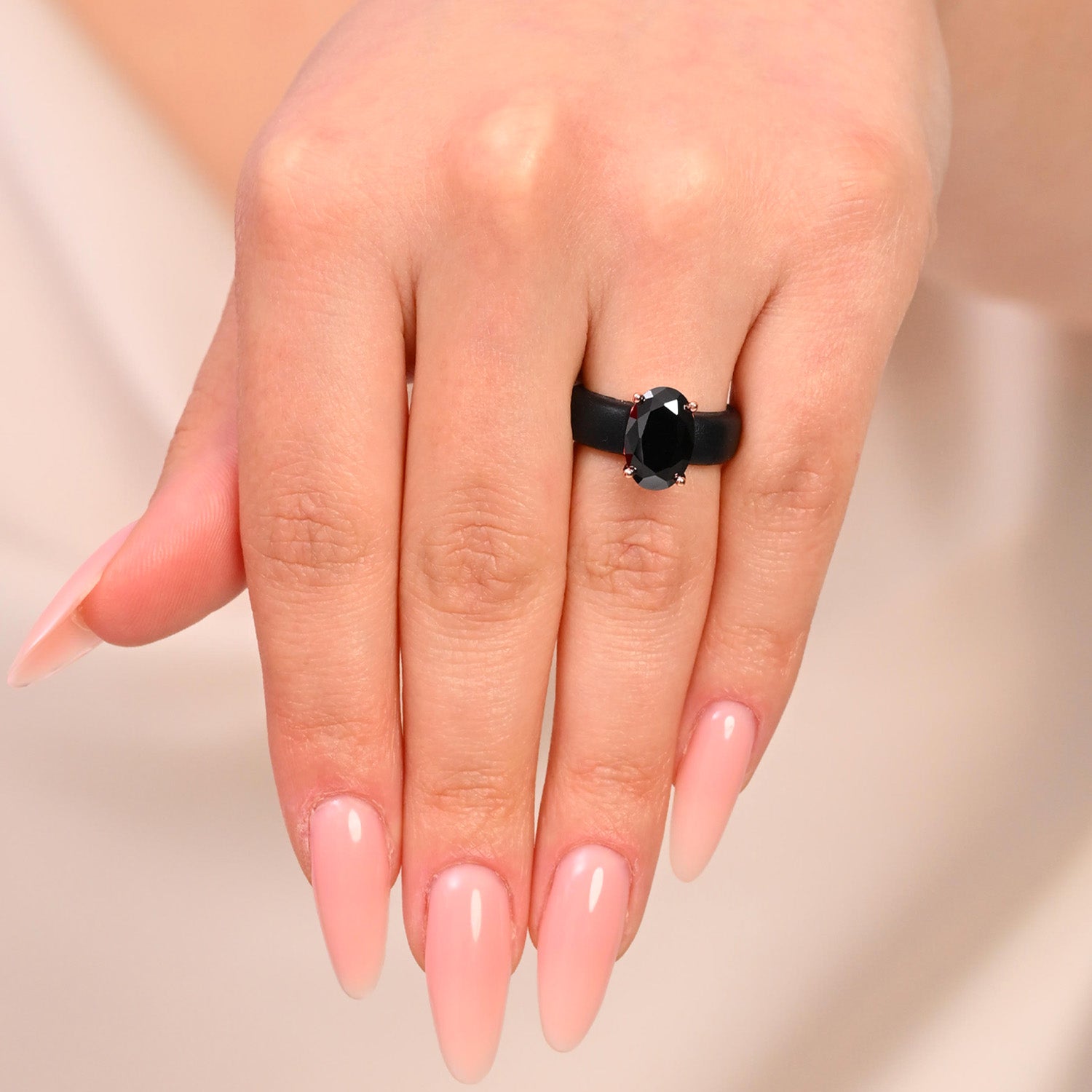 Silicone Ring – 12×8 mm Black Oval Cut CZ | Patented Design - GlowStone Collection
