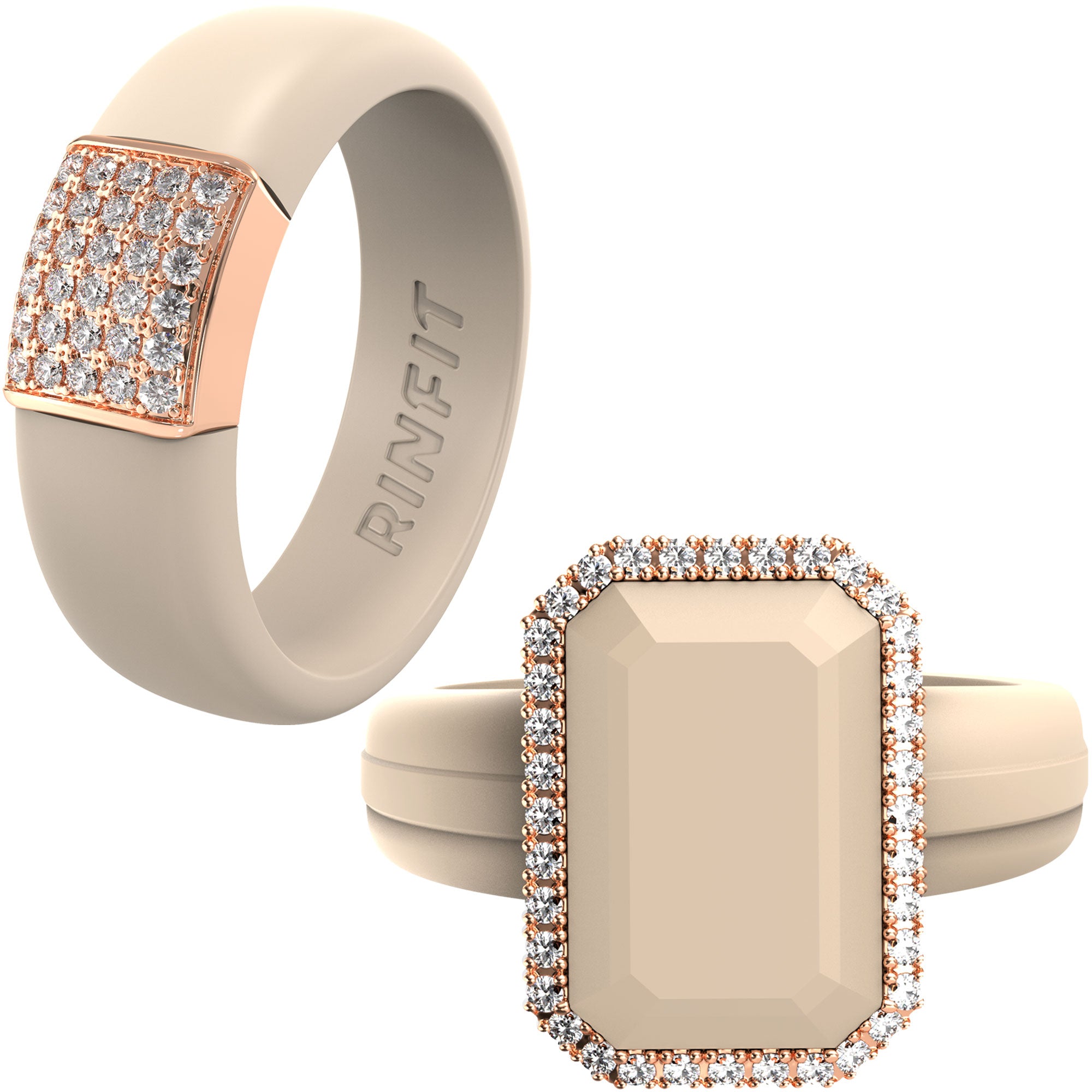 Silicone Rings Set with Metal & Emerald CZ Stone - US Patented Design