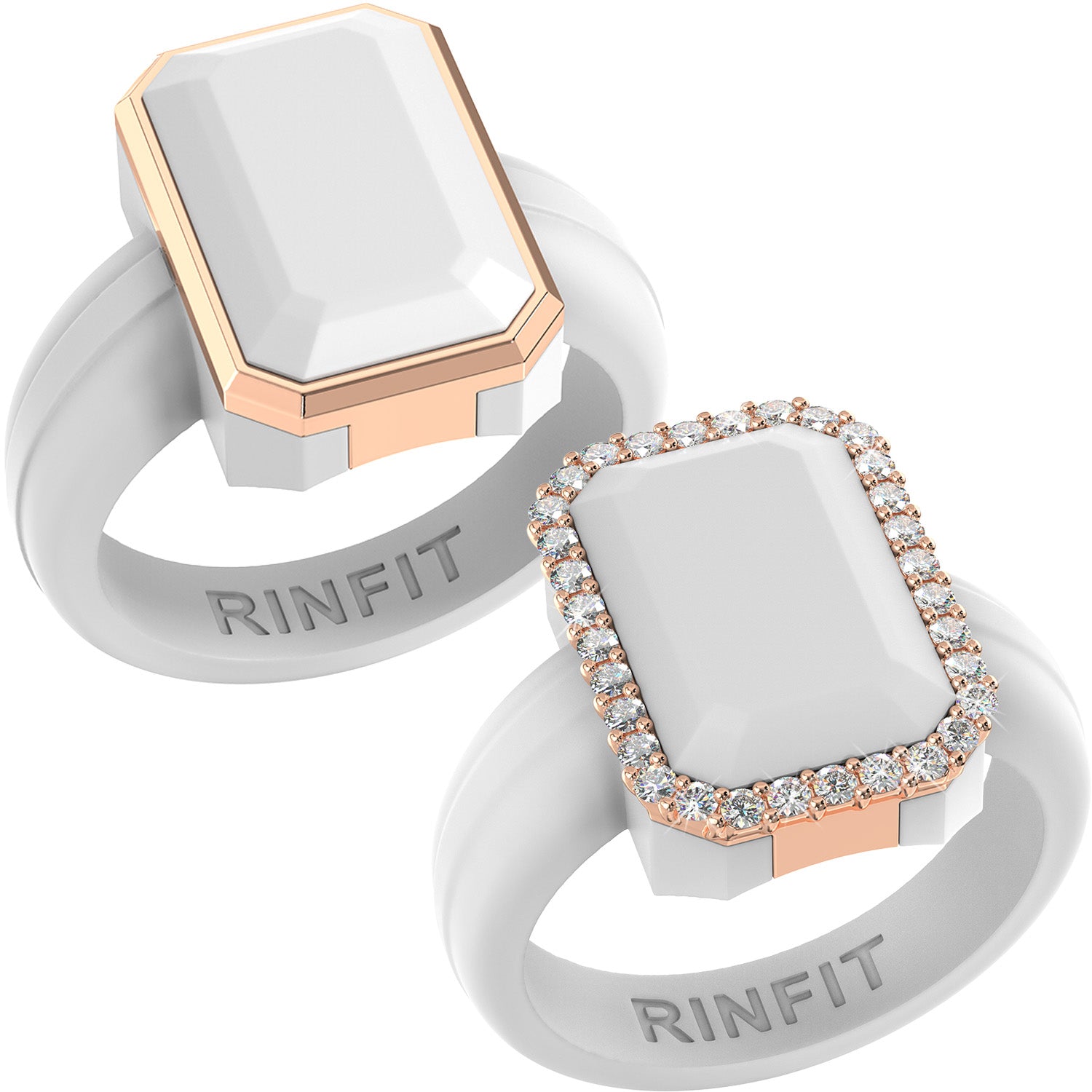 Emerald Silicone Rings with Metal Frame & CZ Stones - 2 Rings Set