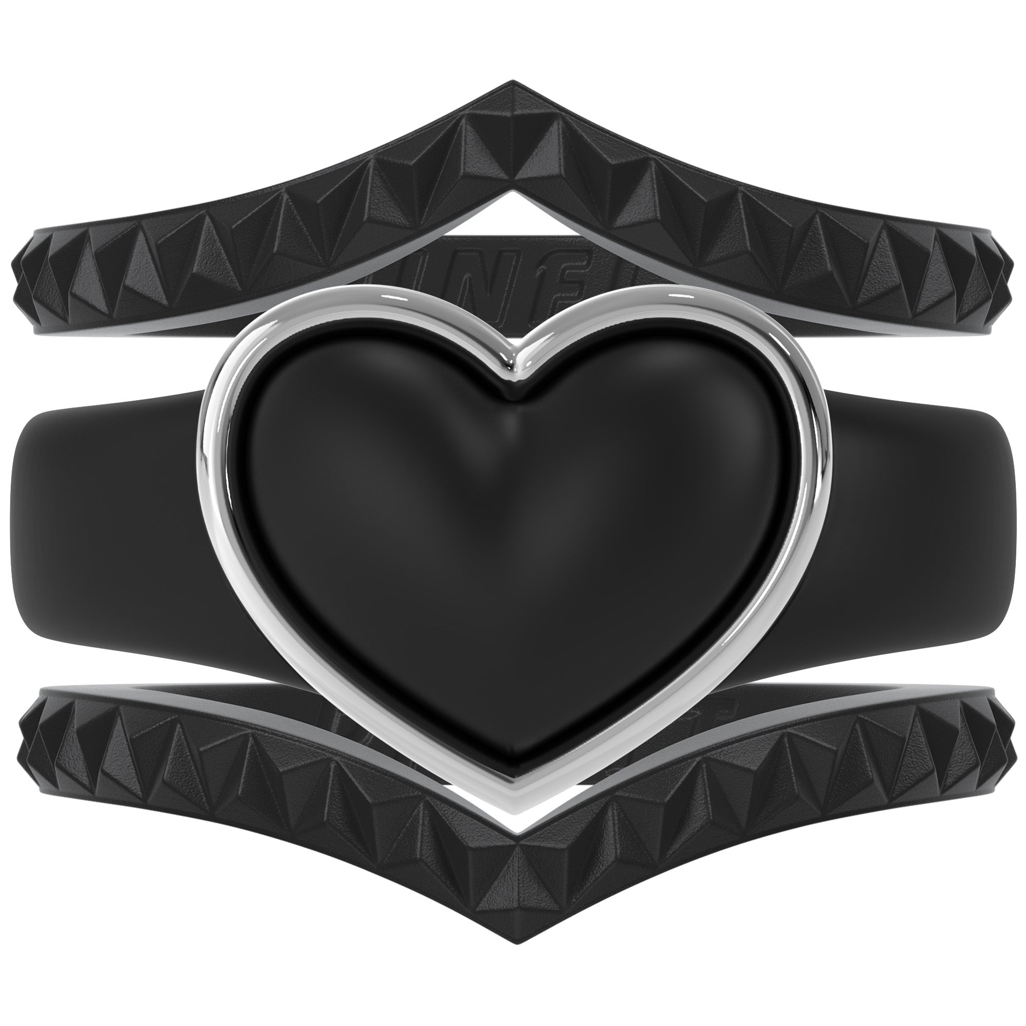 Stackable 3-Piece Ring Set - Women's Silicone & Metal Frame Heart Collection