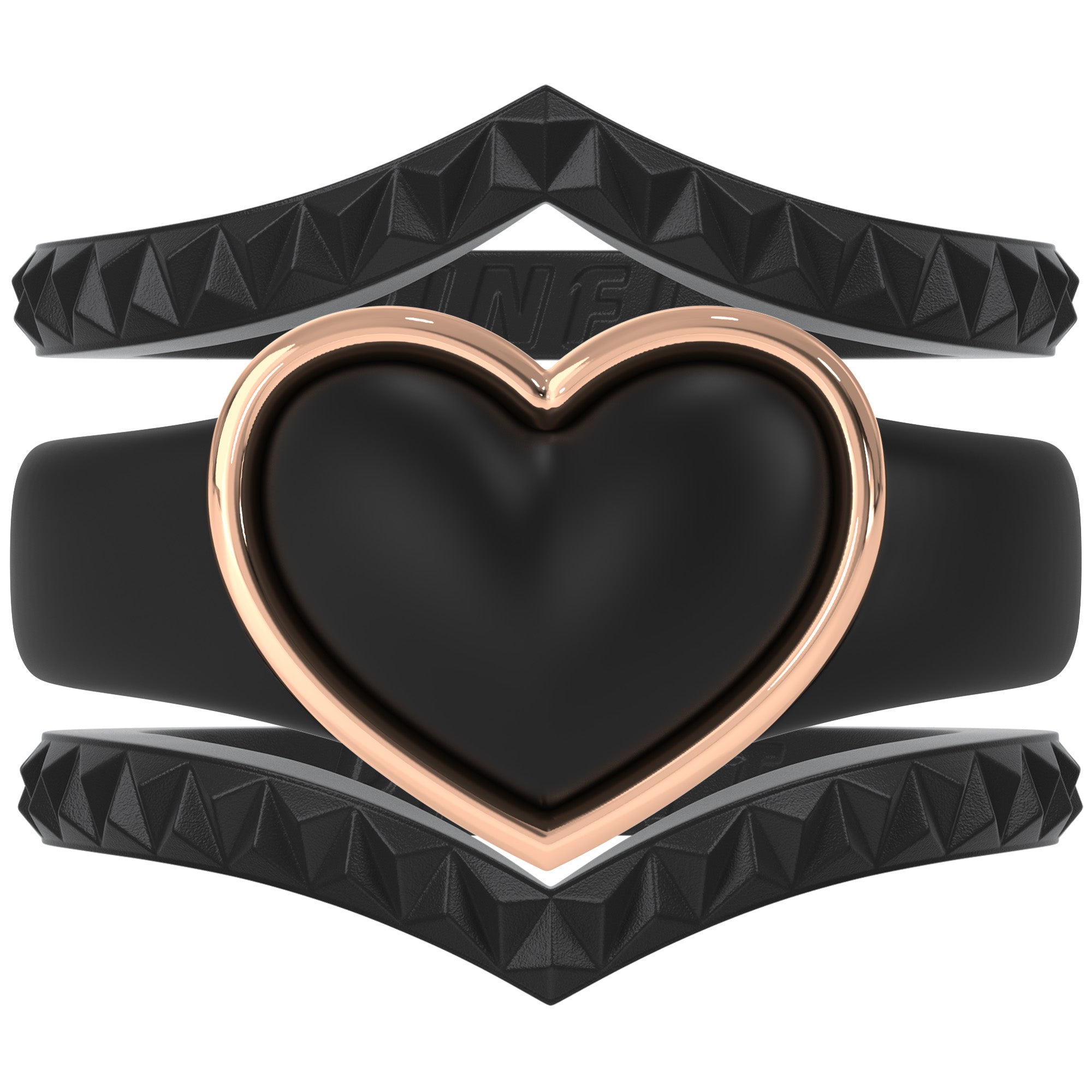 Stackable 3-Piece Ring Set - Women's Silicone & Metal Frame Heart Collection