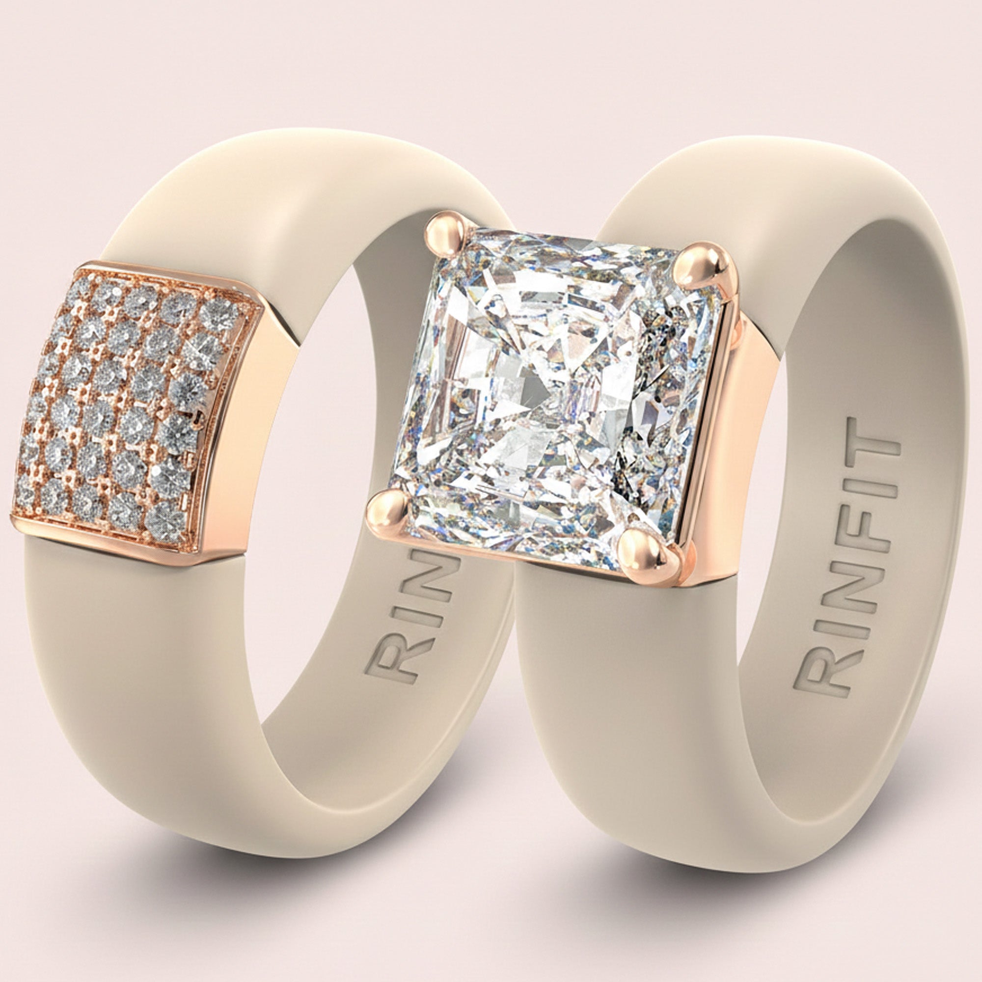 Set Silicone Ring – 8×8 mm Princess Cut CZ | Patented Design - GlowStone Collection