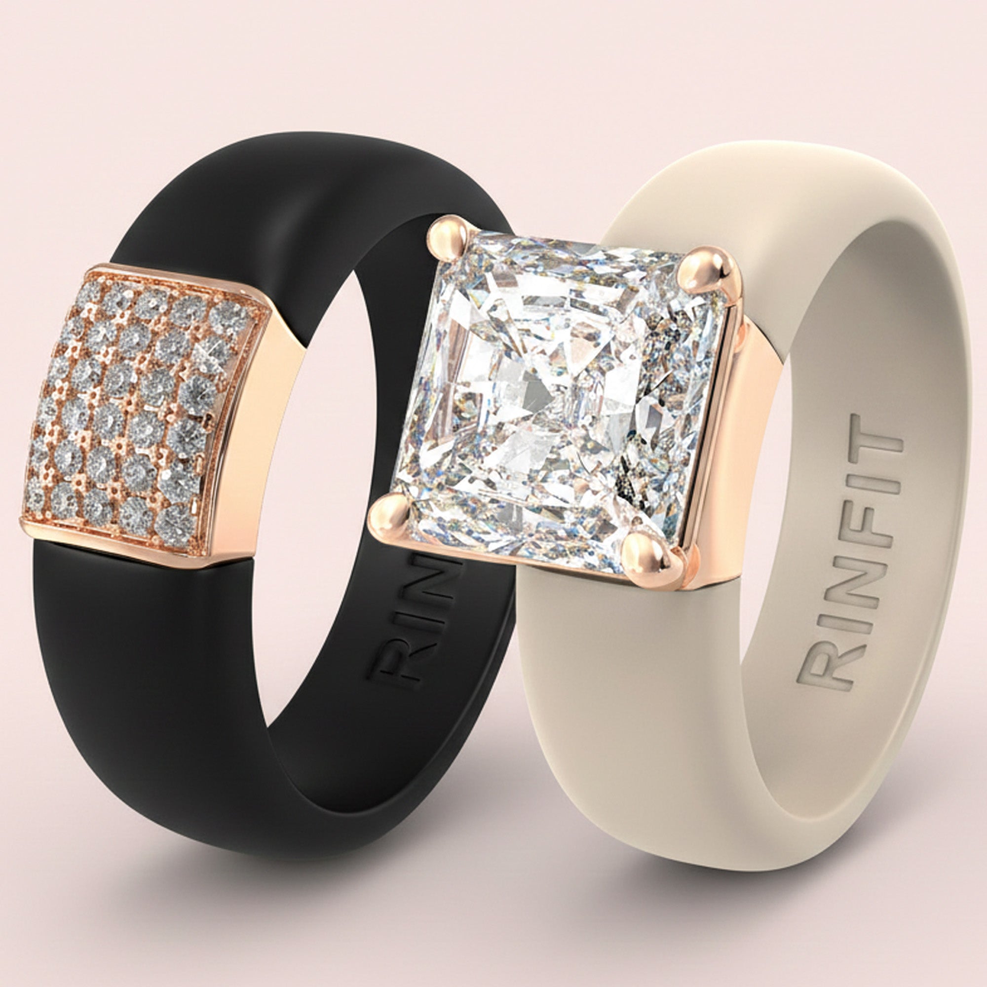 Set Silicone Ring – 8×8 mm Princess Cut CZ | Patented Design - GlowStone Collection