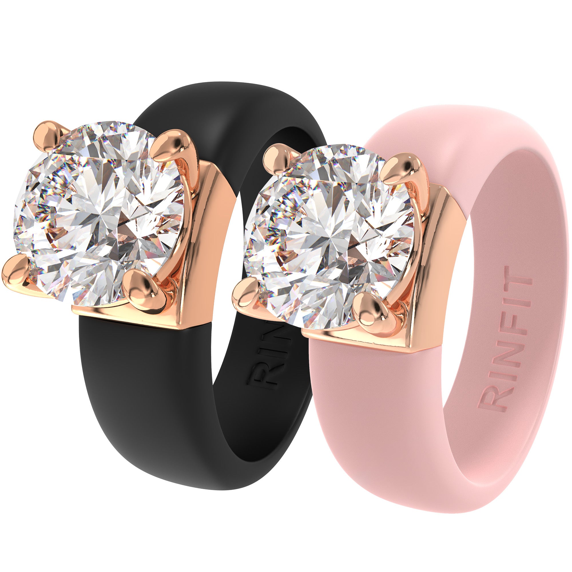 Rinfit Silicone Ring – 7mm Round Solitaire CZ - 2 Rings Set | U.S. Patented Design - GlowStone Collection