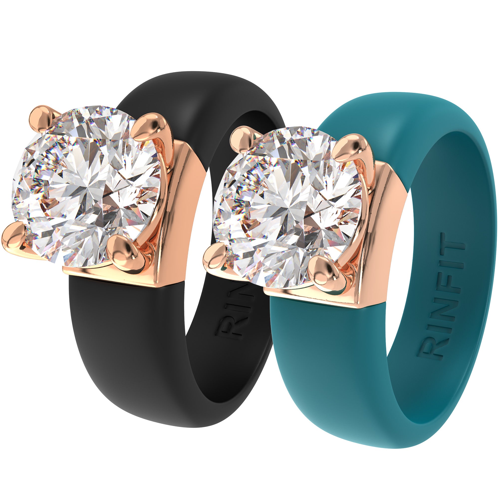 Rinfit Silicone Ring – 7mm Round Solitaire CZ - 2 Rings Set | U.S. Patented Design - GlowStone Collection
