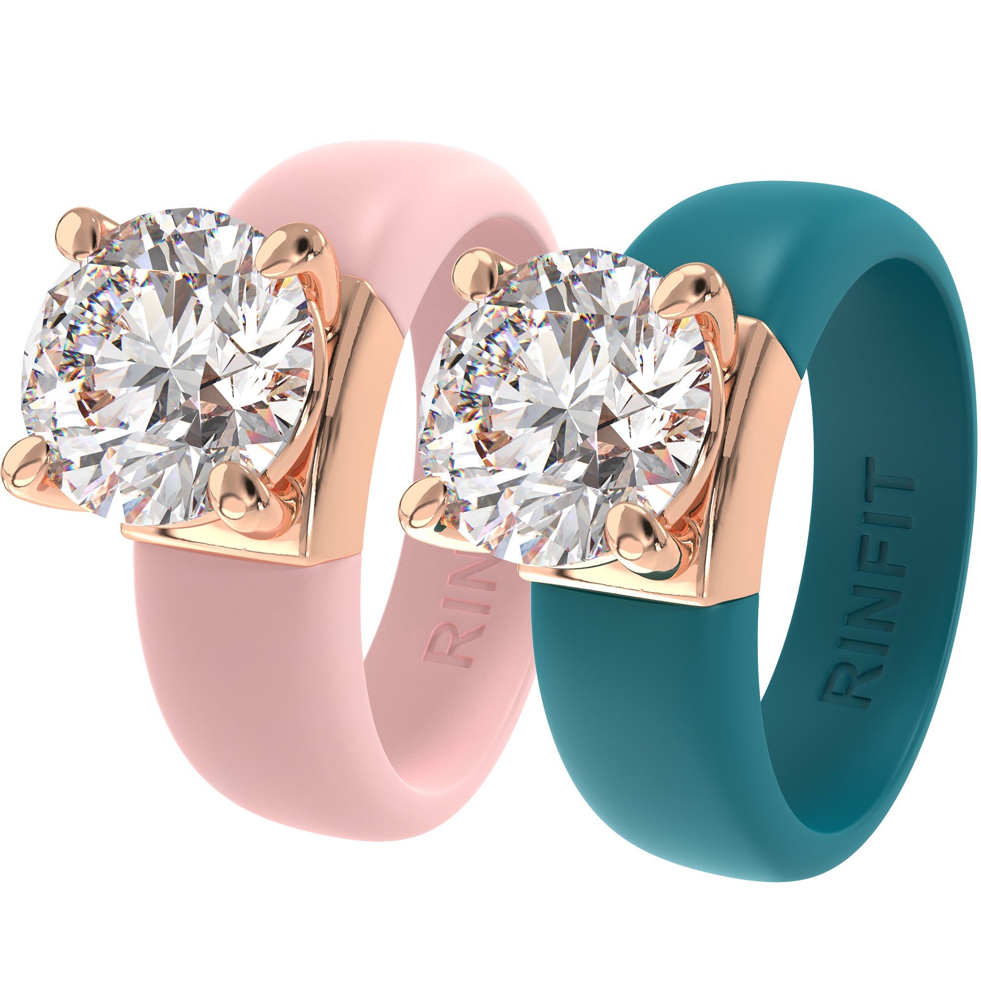 Rinfit Silicone Ring – 7mm Round Solitaire CZ - 2 Rings Set | U.S. Patented Design - GlowStone Collection