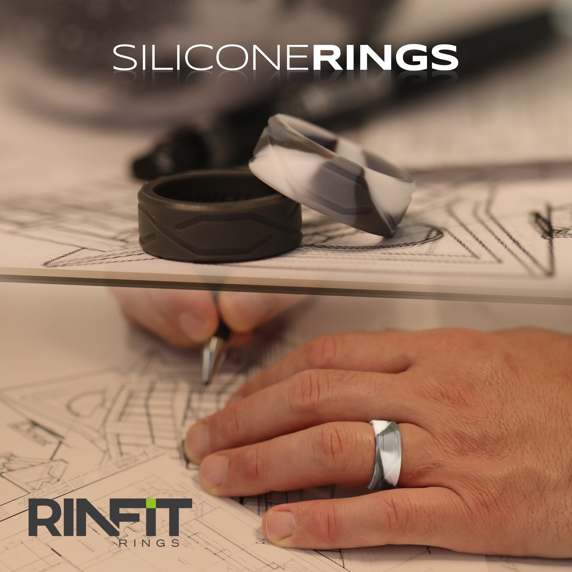 Men's 4Love Silicone Ring. Soft, Comfortable & Durable Wedding Band. High-Quality. US Design Patent