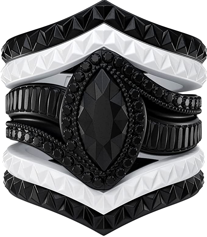 Rinfit Silicone Rings for Women Marquise with Stackable Rings Silicone Diamond Rings Wedding Bands Women