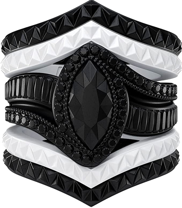 Rinfit Silicone Rings for Women - Marquise with 4 Stackable Rings - Silicone Diamond Rings Wedding Bands Women