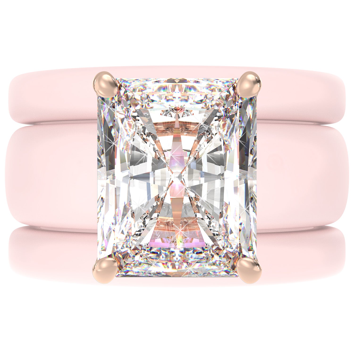 Emerald Cut CZ Silicone Ring Set for Women, 2 Thin Stackable Rings, 10x8 mm CZ Stone, Patented Design, GlowStone Collection
