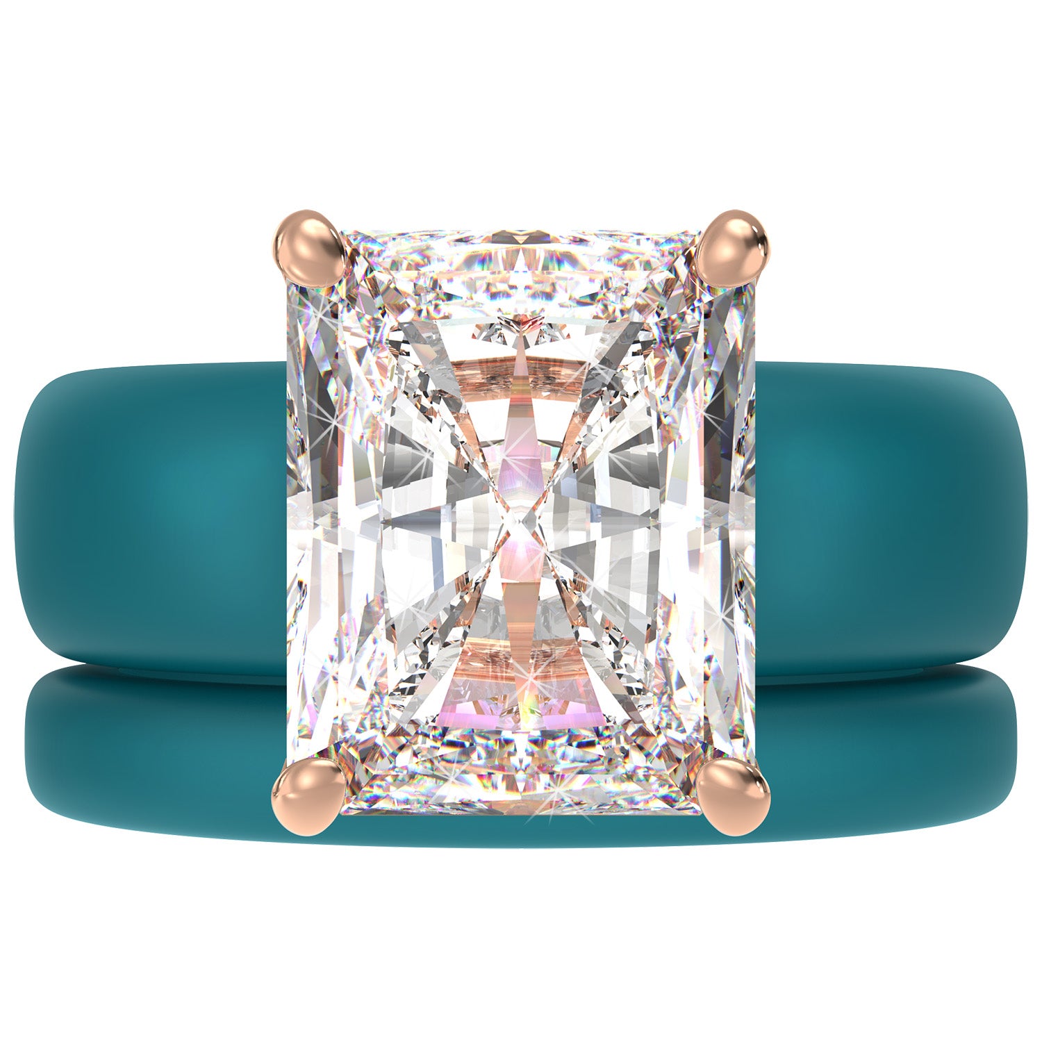 Emerald Cut CZ Silicone Ring Set for Women, Stackable 2-Ring Set, 10x8 mm CZ Stone, Thin Band, Patented Design, GlowStone Collection
