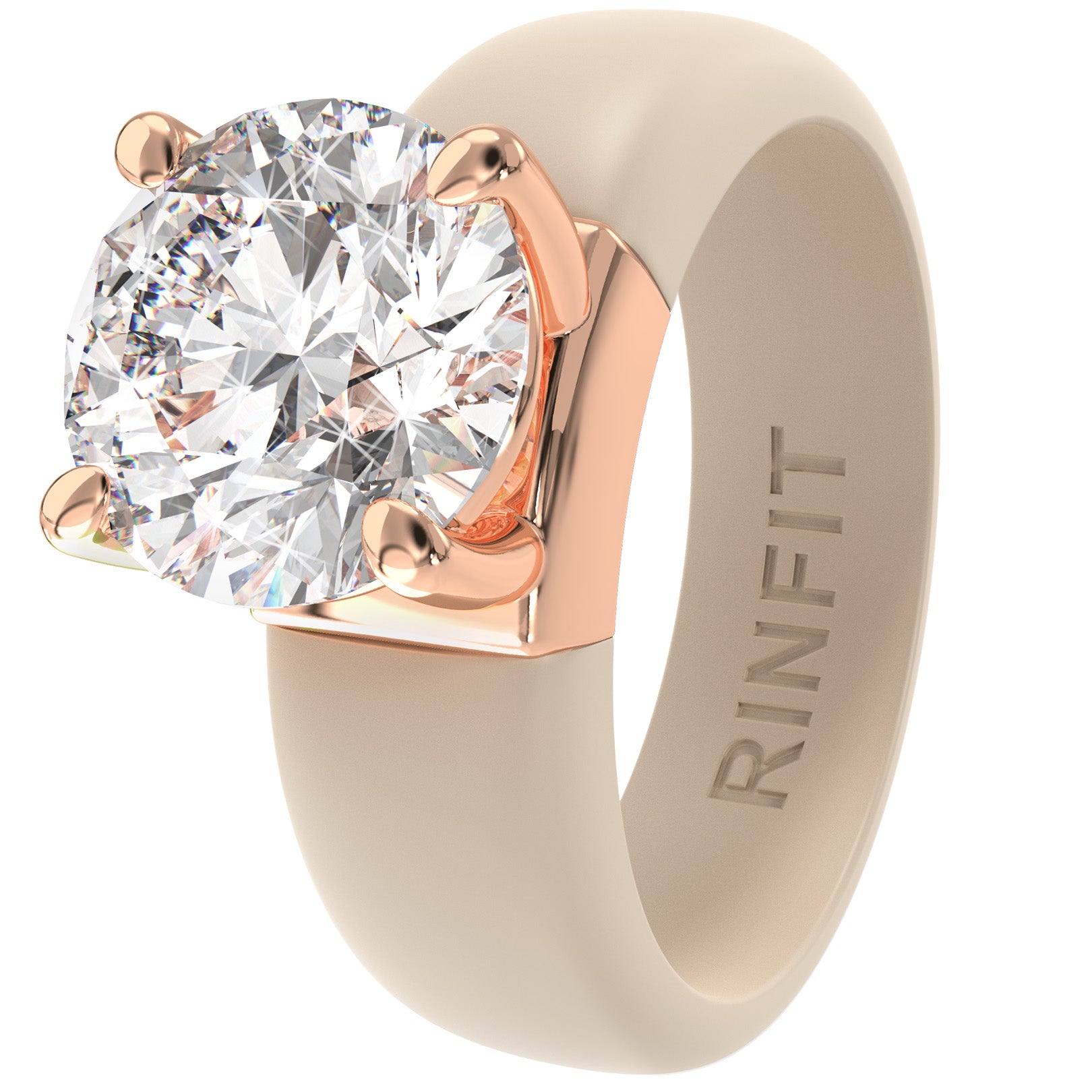 Silicone Ring – 7mm Round Solitaire CZ | Patented Design - GlowStone Collection by Rinfit