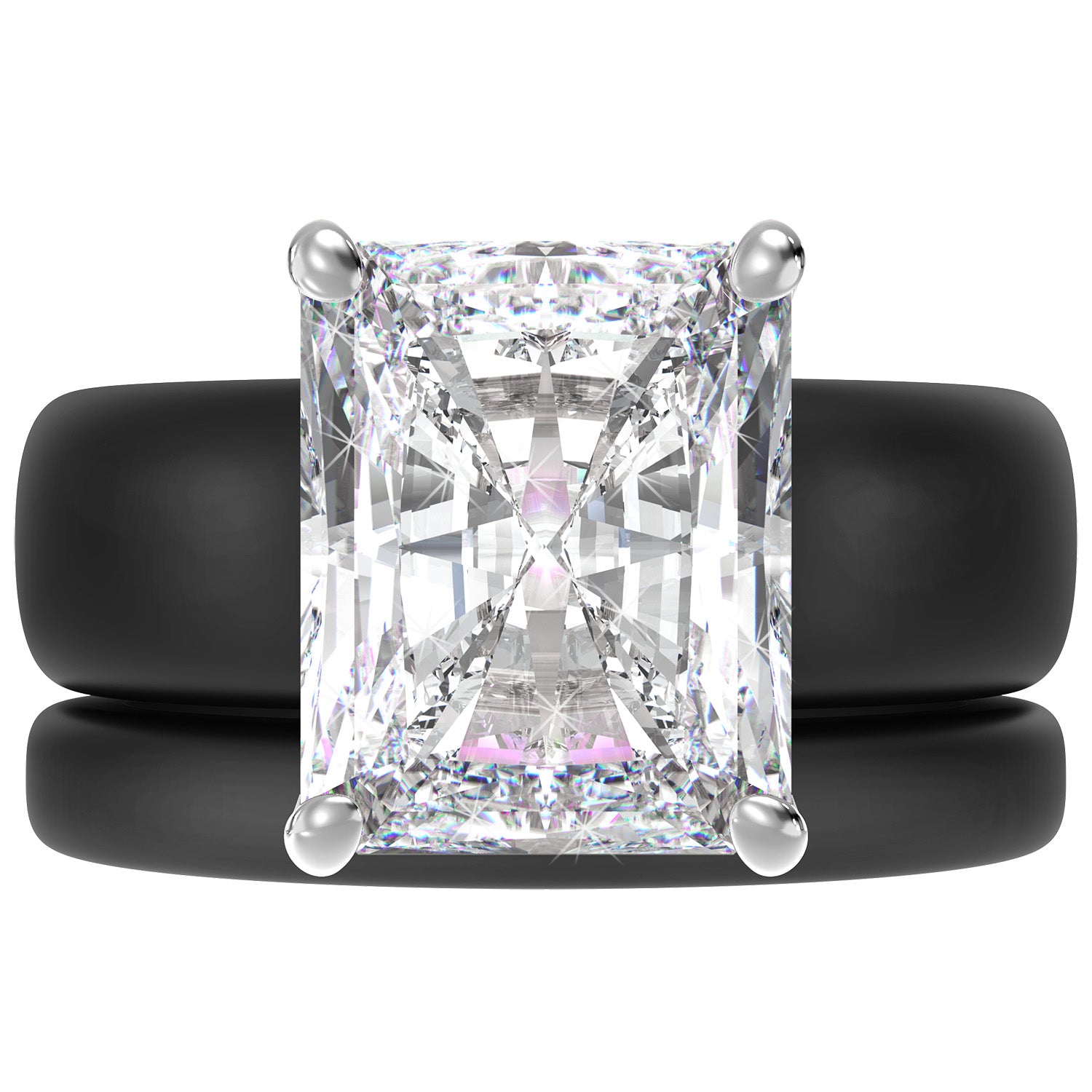 Emerald Cut CZ Silicone Ring Set for Women, Stackable 2-Ring Set, 10x8 mm CZ Stone, Thin Band, Patented Design, GlowStone Collection