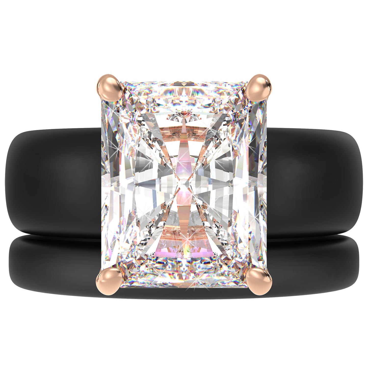 Emerald Cut CZ Silicone Ring Set for Women, Stackable 2-Ring Set, 10x8 mm CZ Stone, Thin Band, Patented Design, GlowStone Collection