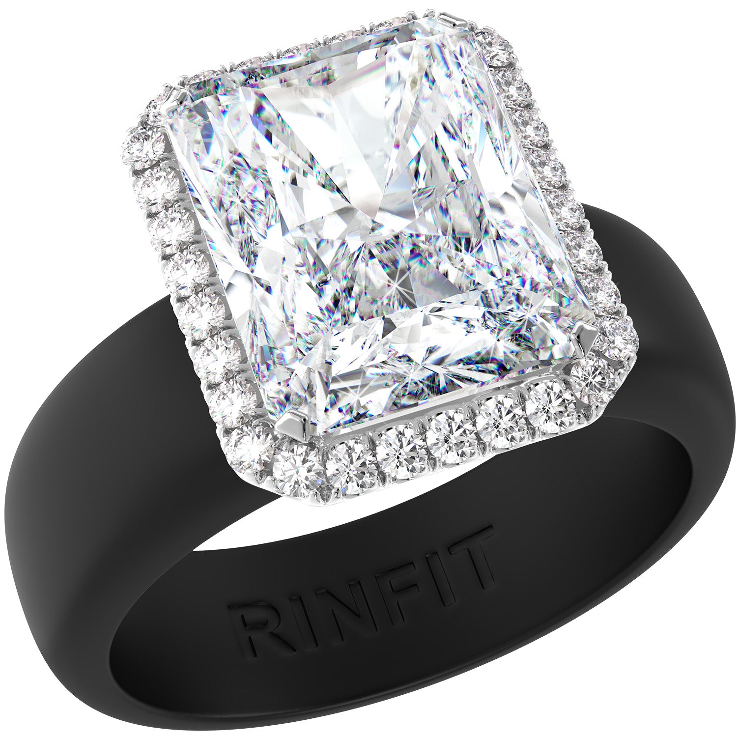 Rinfit Halo Silicone Ring for Women – 10×8 mm Emerald Cut CZ | Patented Design