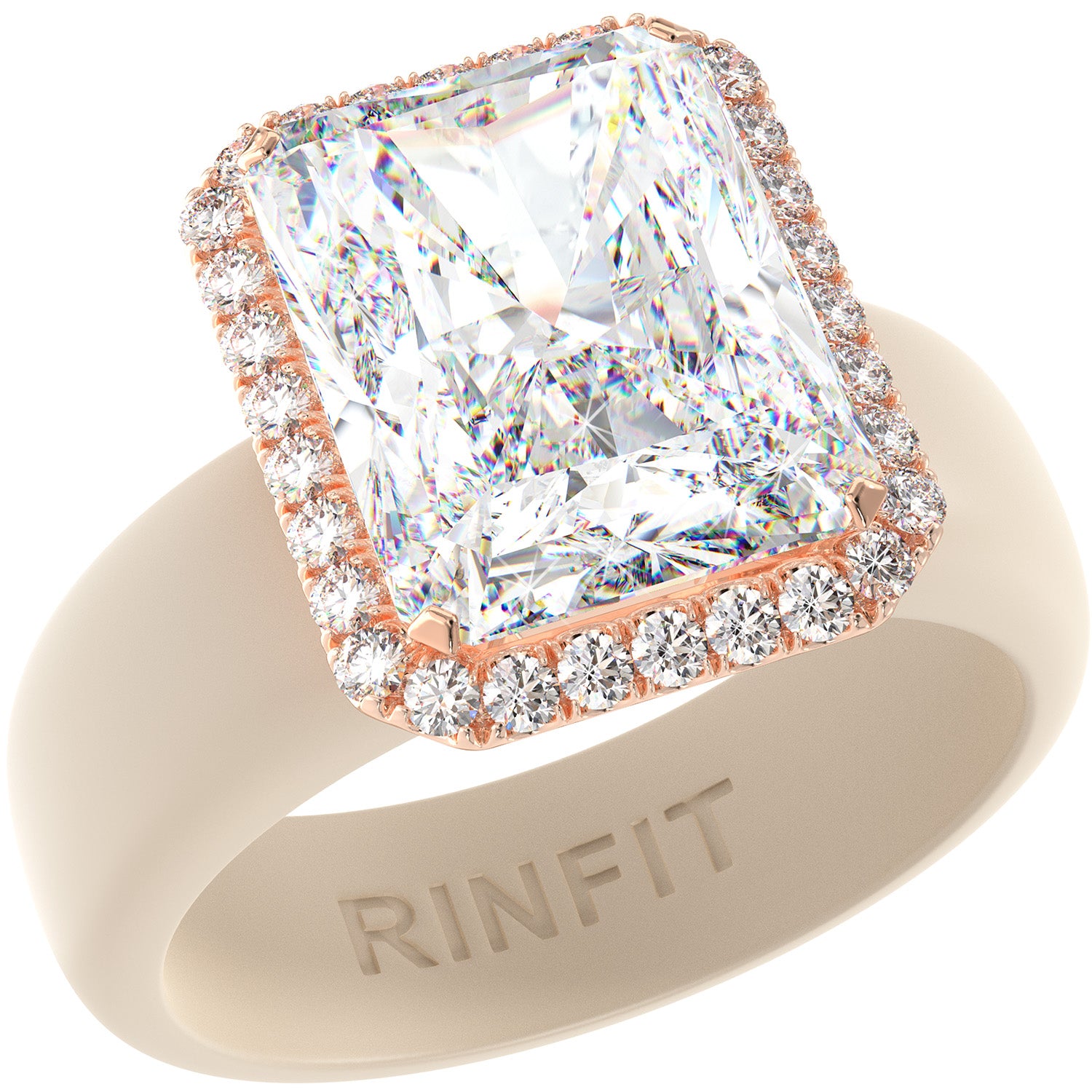 Rinfit Halo Silicone Ring for Women – 10×8 mm Emerald Cut CZ | Patented Design