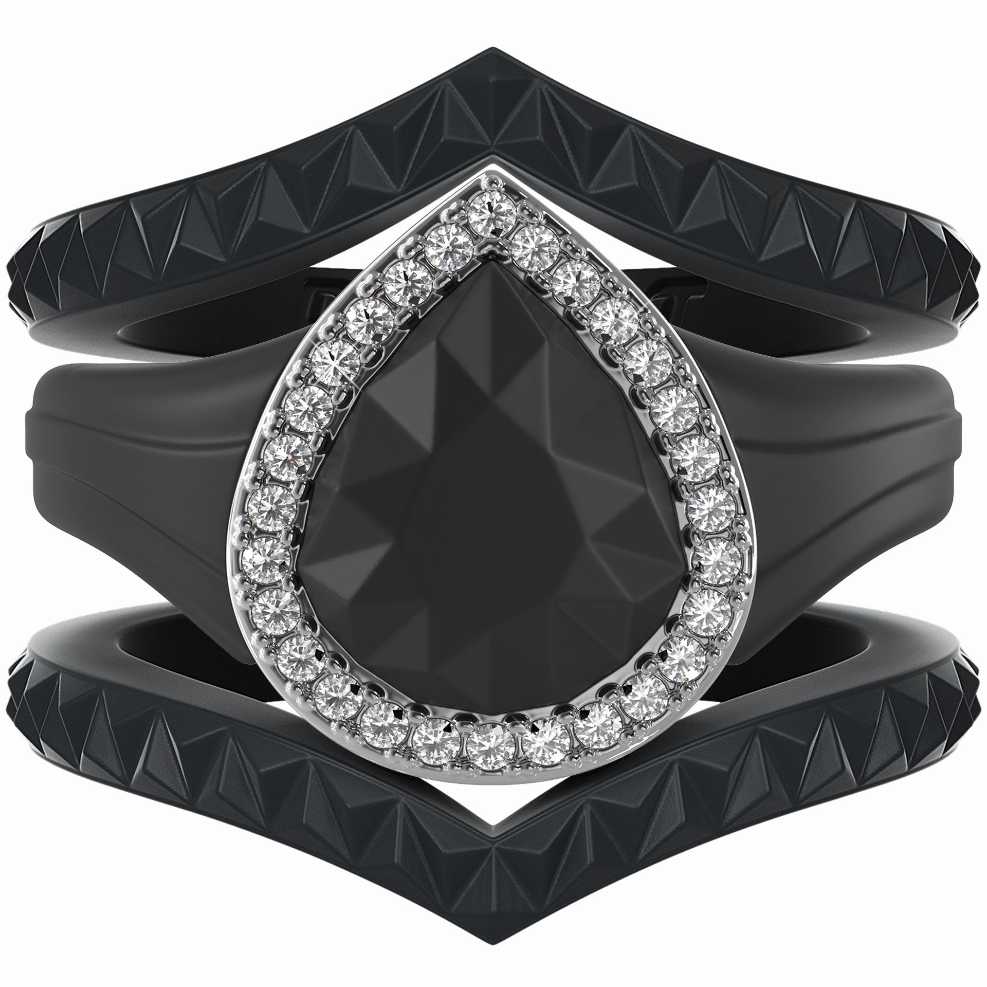 Pear Silicone Ring with Metal Frame & Stones – Includes 2 Stackable Bands | Patented Design by Rinfit