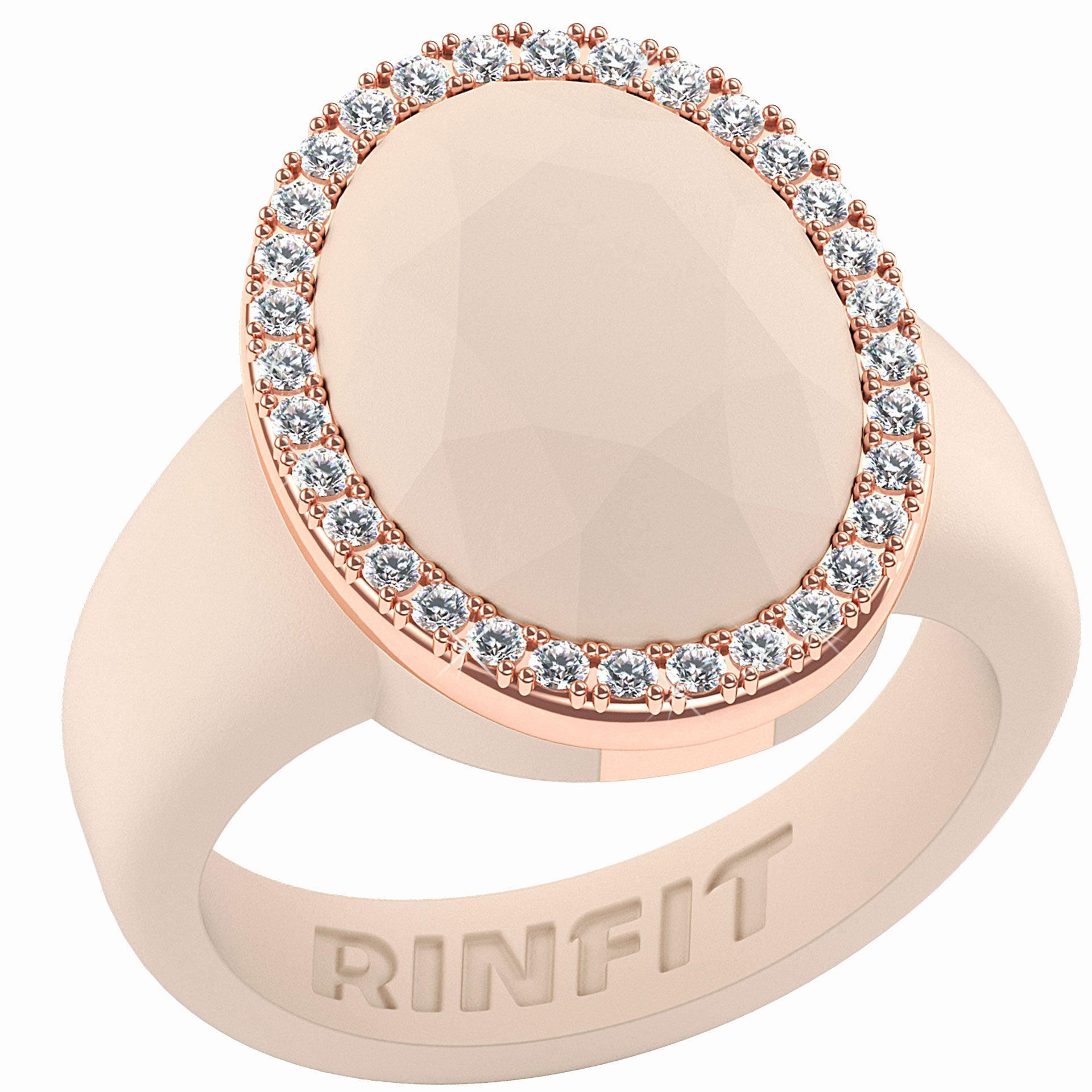 Oversize Oval Silicone Ring with Metal Frame & Stones by Rinfit