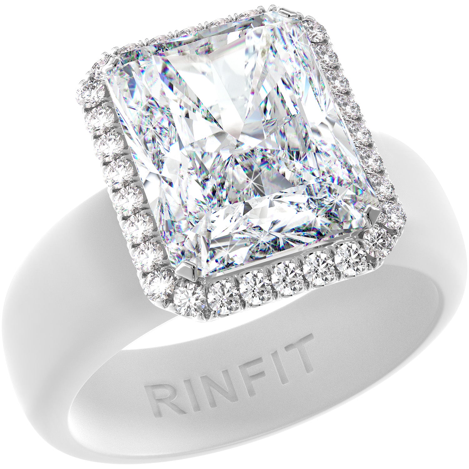 Rinfit Halo Silicone Ring for Women – 10×8 mm Emerald Cut CZ | Patented Design