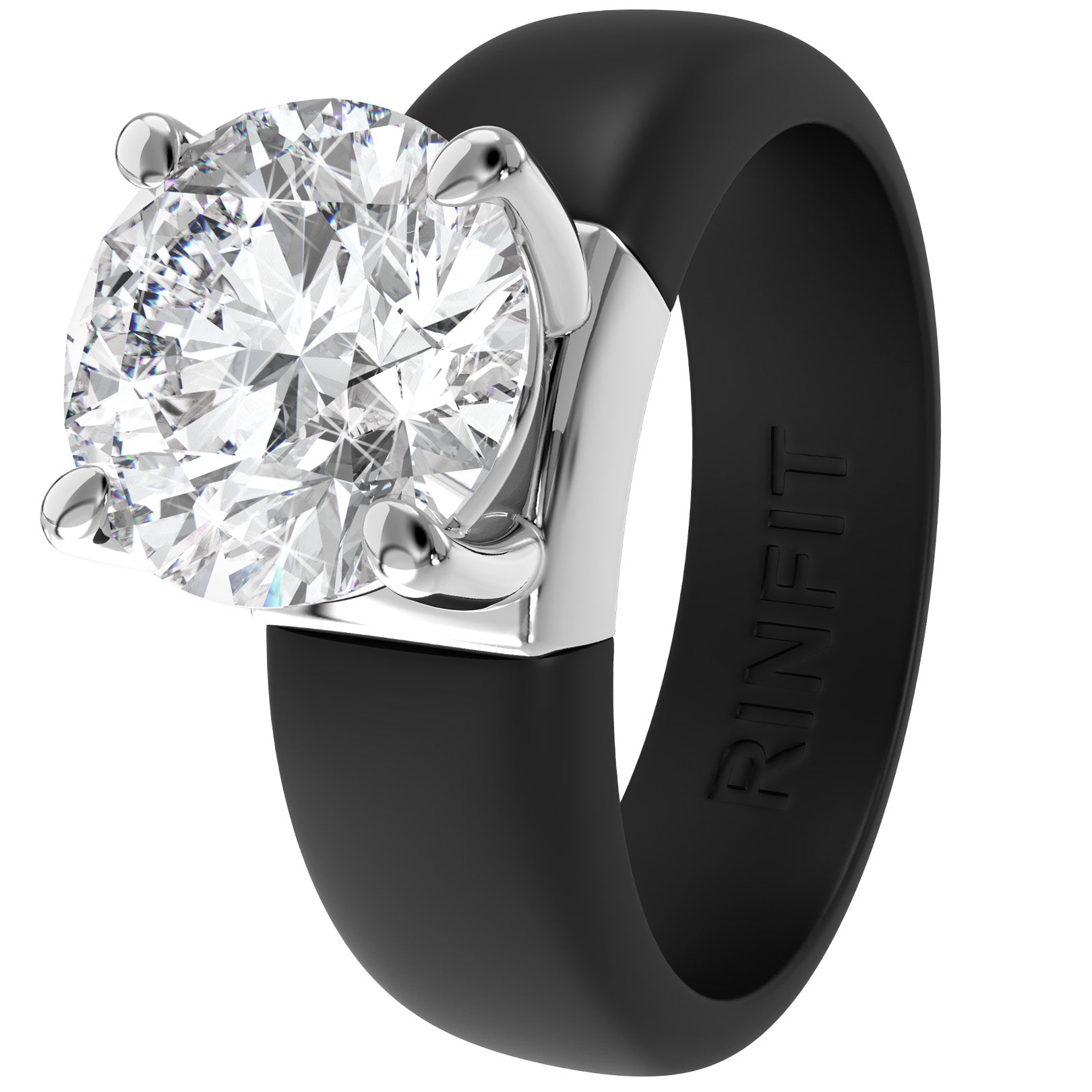 Silicone Ring – 7mm Round Solitaire CZ | Patented Design - GlowStone Collection by Rinfit