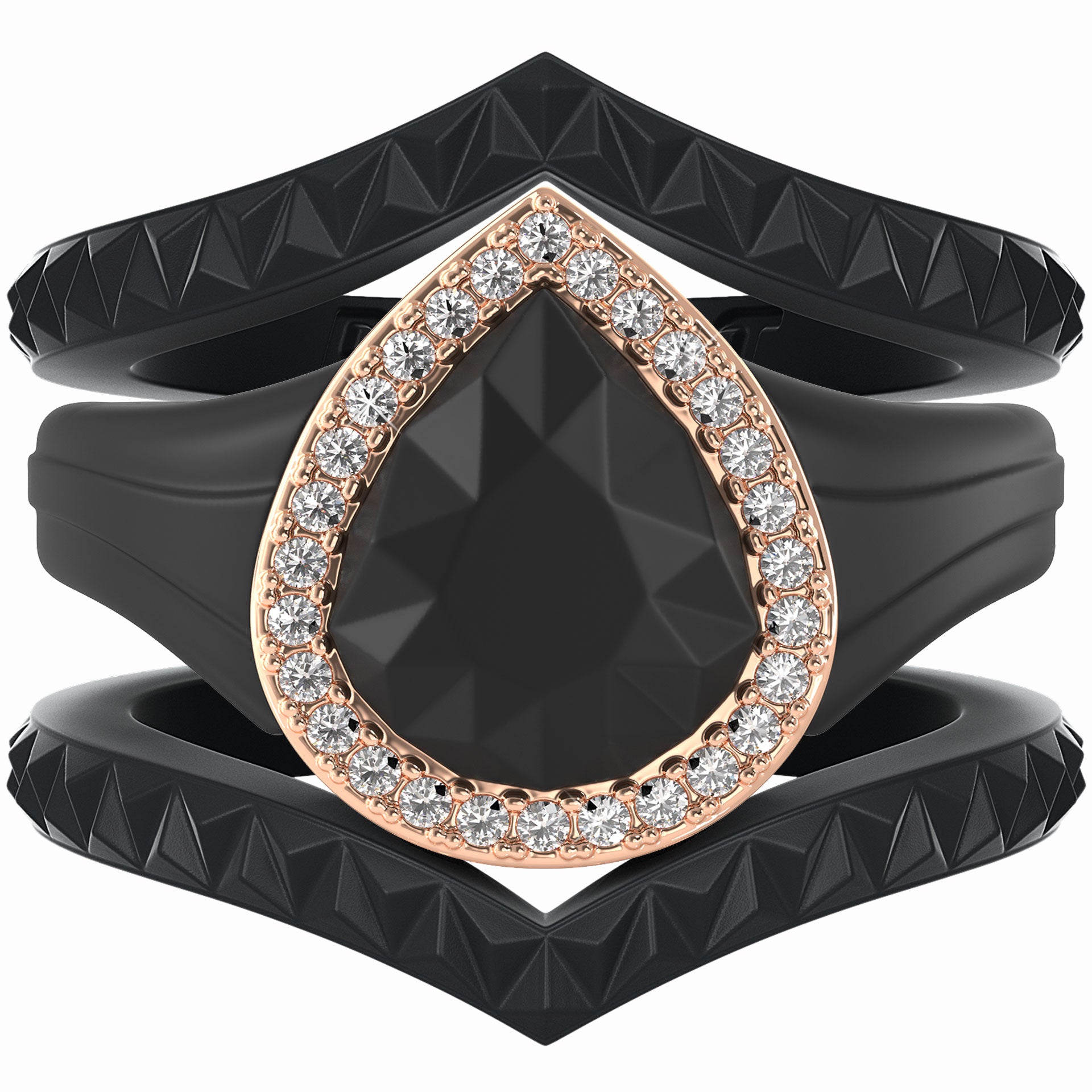 Pear Silicone Ring with Metal Frame & Stones – Includes 2 Stackable Bands | Patented Design by Rinfit