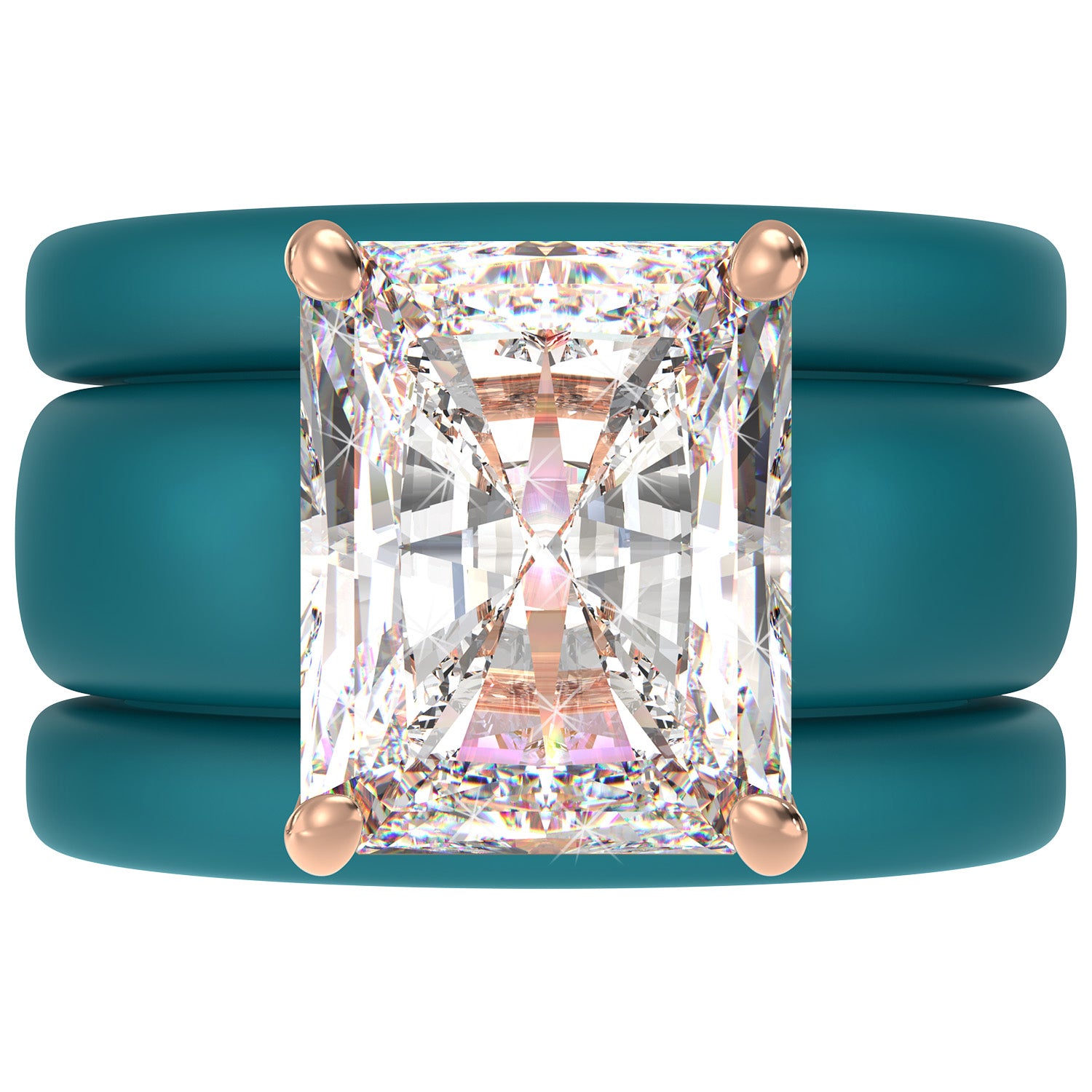 Emerald Cut CZ Silicone Ring Set for Women, 2 Thin Stackable Rings, 10x8 mm CZ Stone, Patented Design, GlowStone Collection